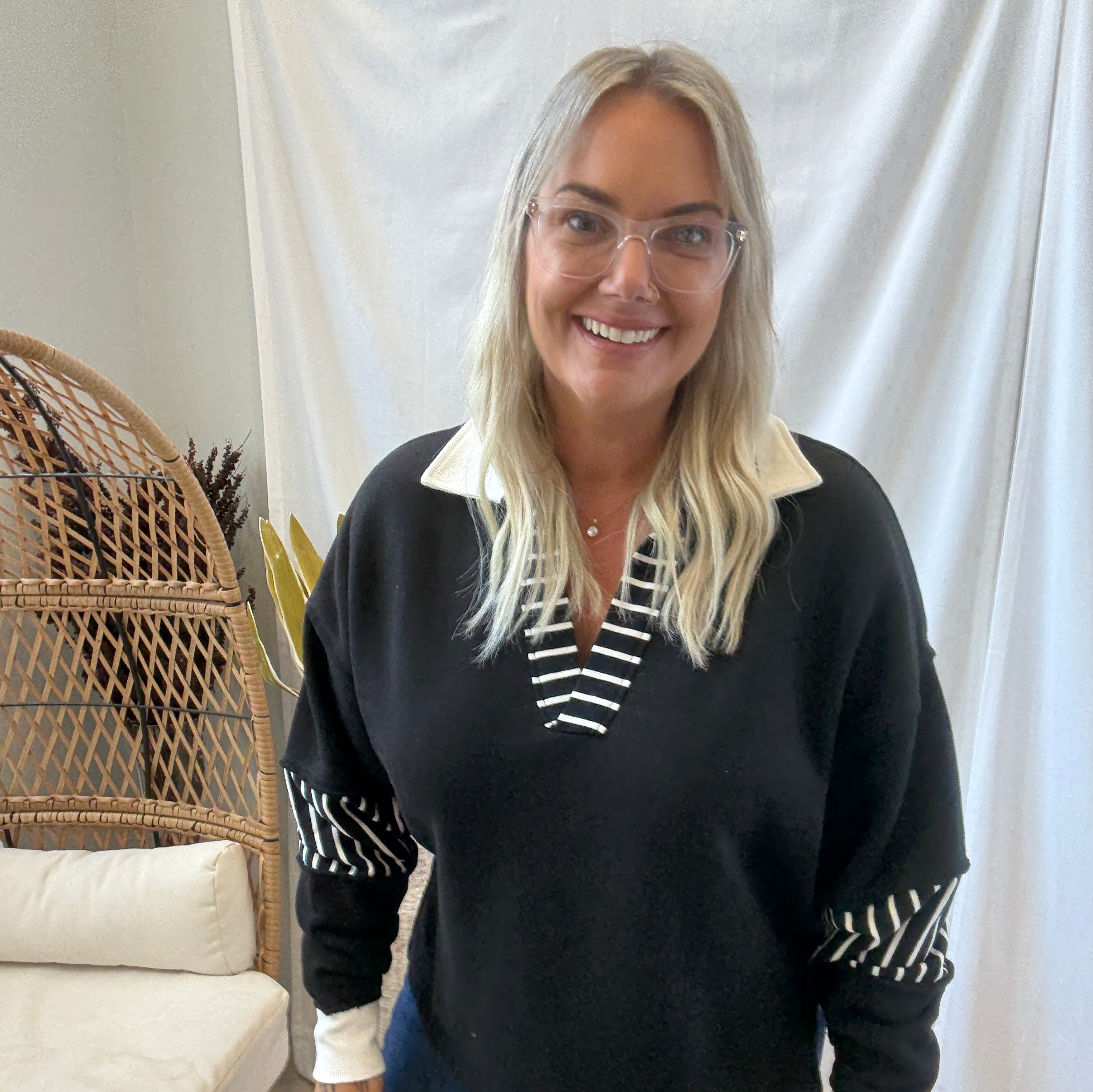 Mono B Varsity Sweatshirt-Long Sleeve Tops-mono b-The Silo Boutique, Women's Fashion Boutique Located in Warren and Grand Forks North Dakota