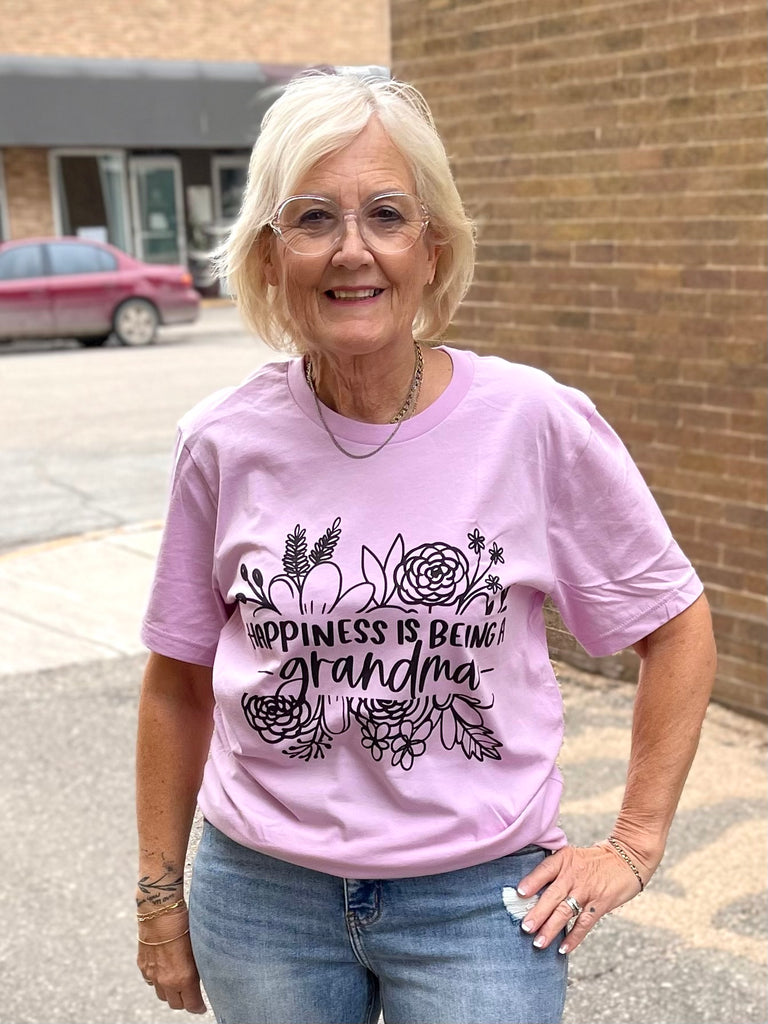 Lilac Happiness Is Being A Grandma Tee-Graphic Tees-faire-The Silo Boutique, Women's Fashion Boutique Located in Warren and Grand Forks North Dakota