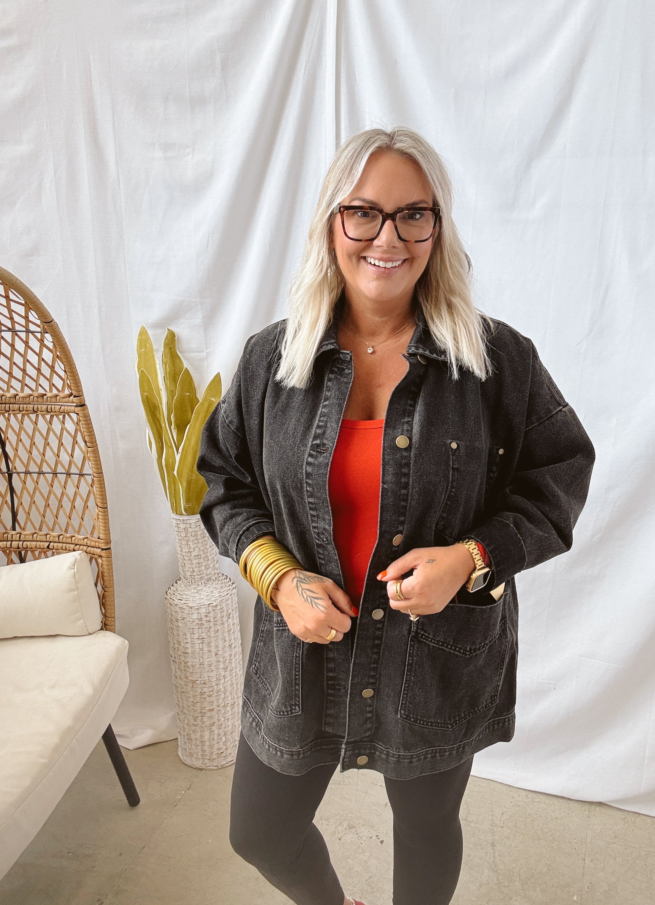 Black Denim Boxy Cut Jacket-Coats & Jackets-mono b-The Silo Boutique, Women's Fashion Boutique Located in Warren and Grand Forks North Dakota
