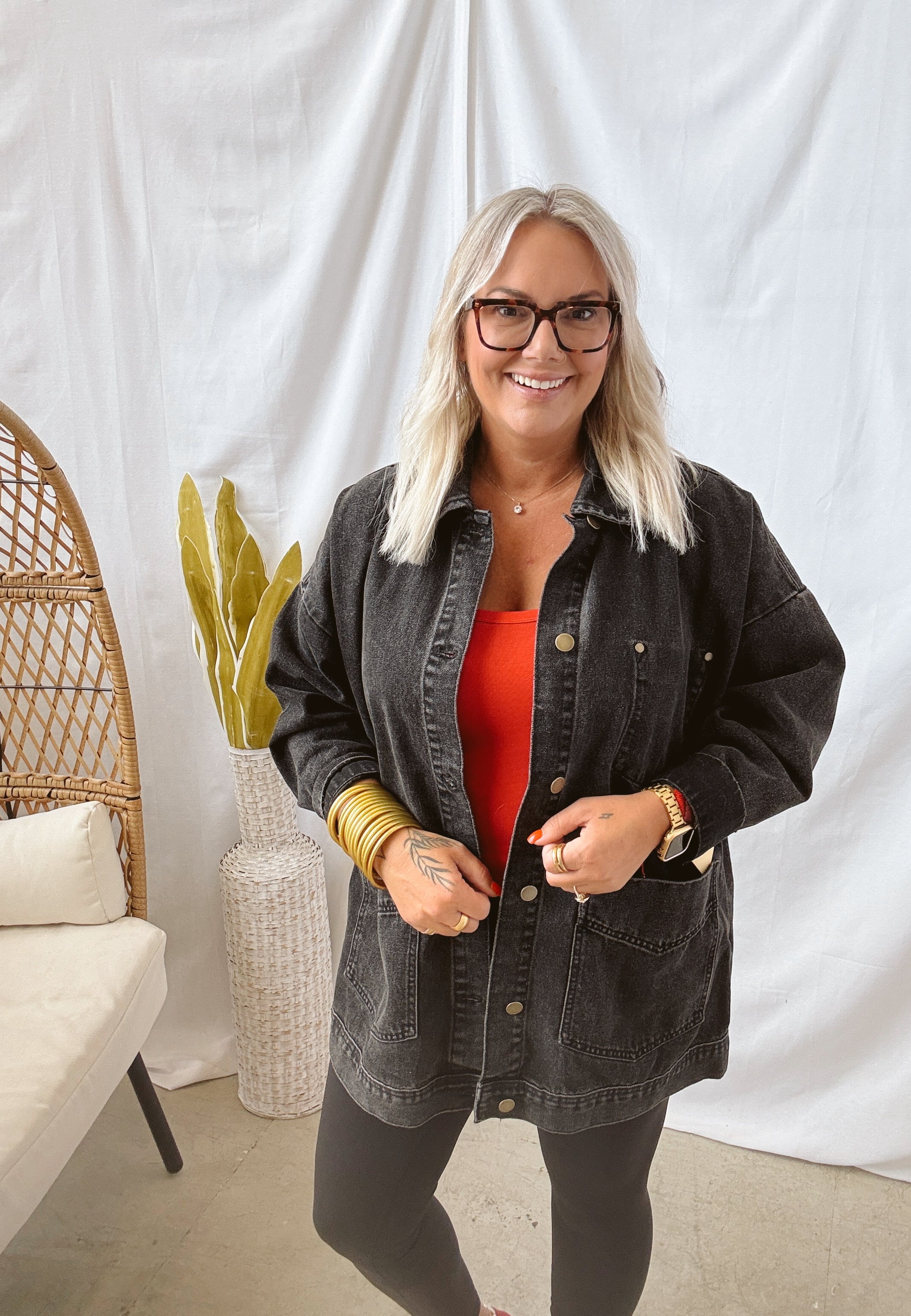 Black Denim Boxy Cut Jacket-Coats & Jackets-mono b-The Silo Boutique, Women's Fashion Boutique Located in Warren and Grand Forks North Dakota
