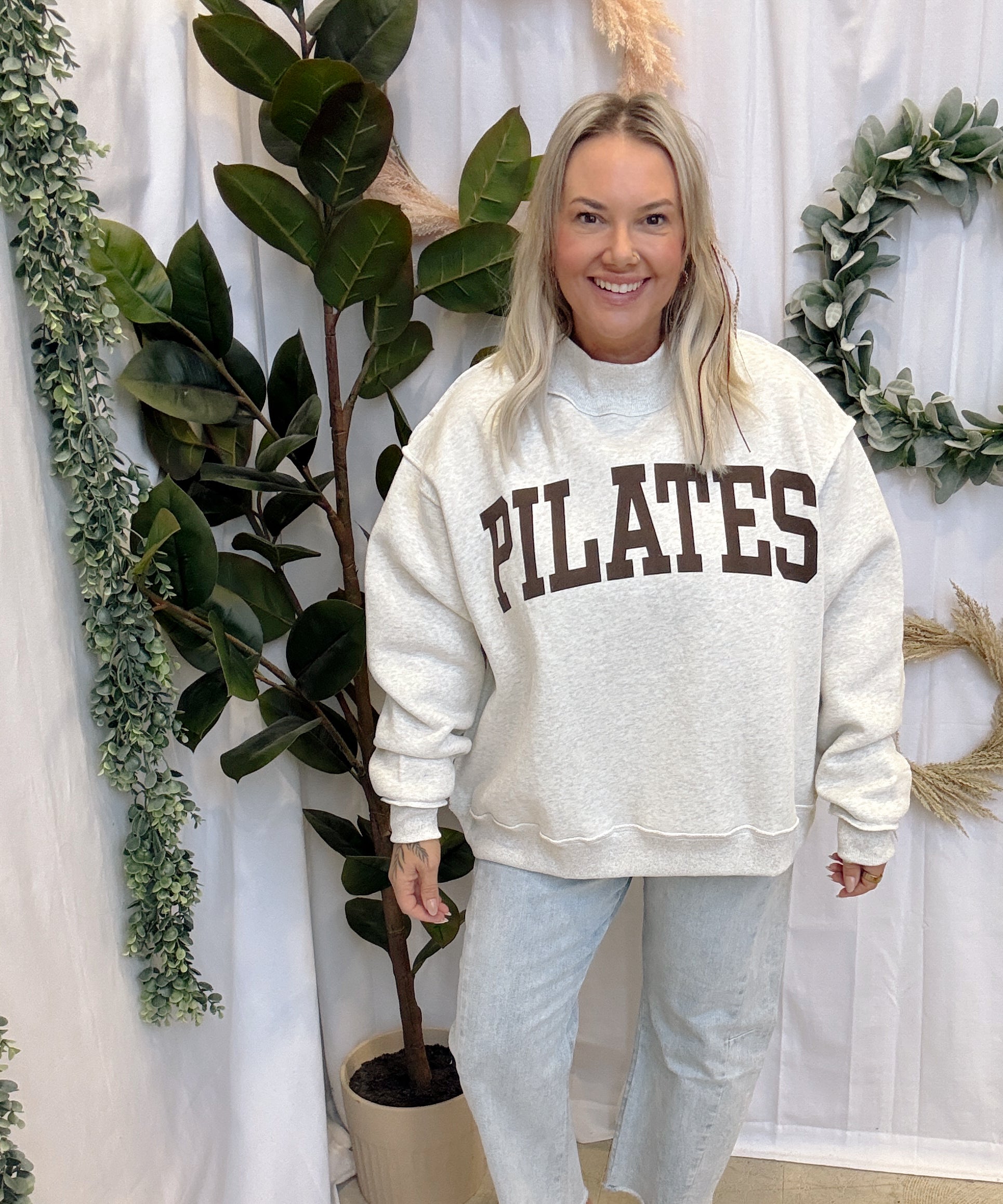 Brown Font Pilates & Yoga Sweatshirt-Sweatshirts-bucketlist-The Silo Boutique, Women's Fashion Boutique Located in Warren and Grand Forks North Dakota