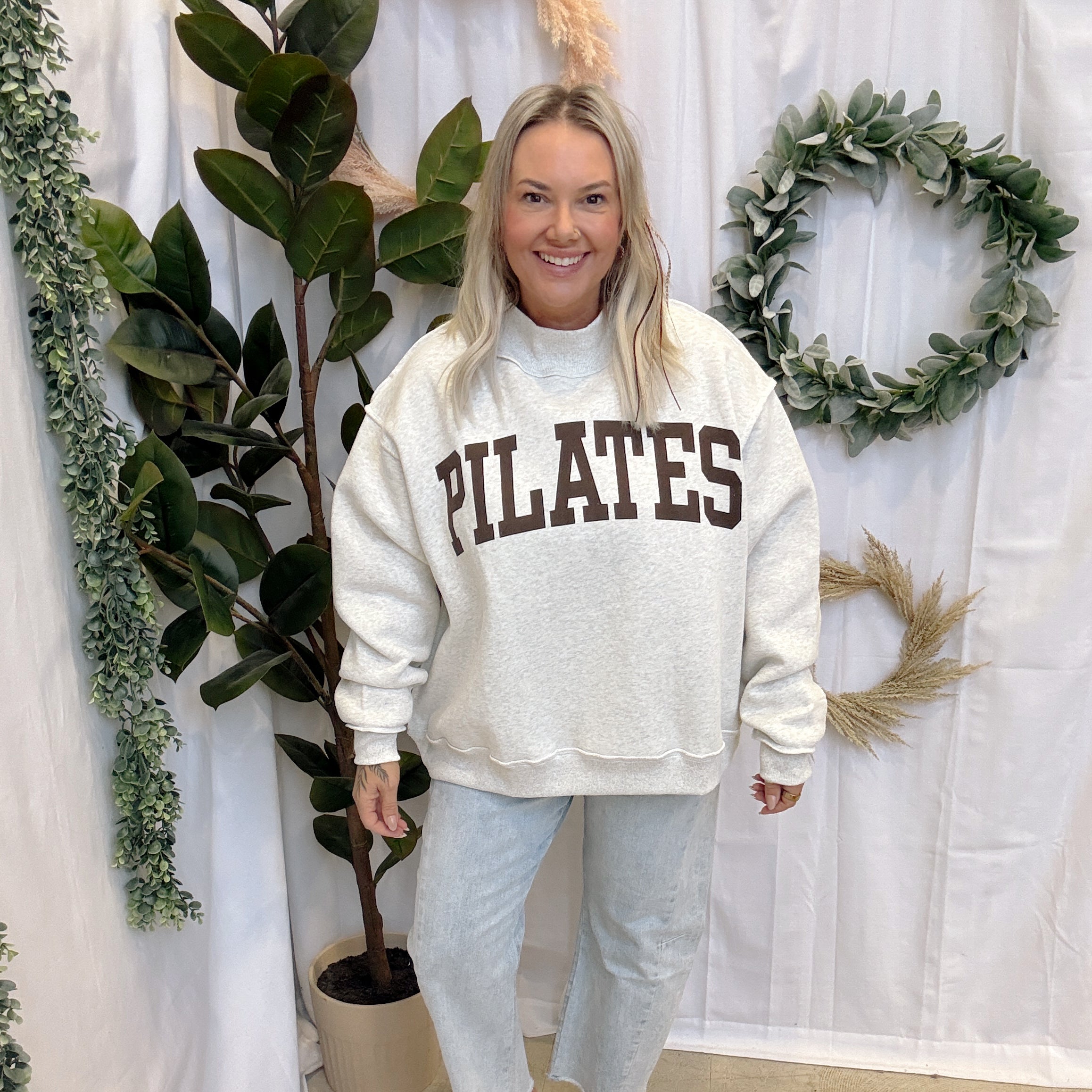Brown Font Pilates & Yoga Sweatshirt-Sweatshirts-bucketlist-The Silo Boutique, Women's Fashion Boutique Located in Warren and Grand Forks North Dakota