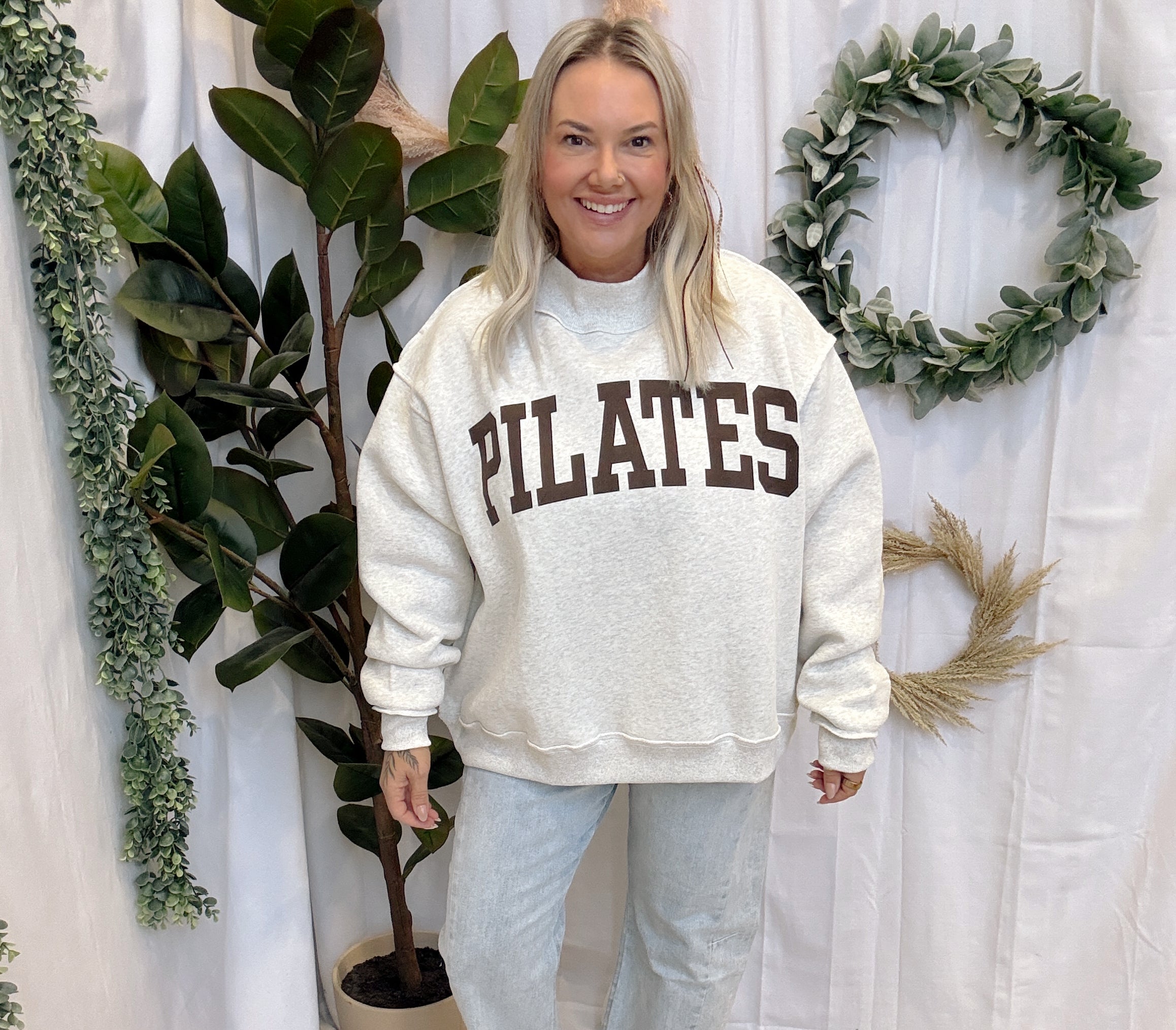 Brown Font Pilates & Yoga Sweatshirt-Sweatshirts-bucketlist-The Silo Boutique, Women's Fashion Boutique Located in Warren and Grand Forks North Dakota