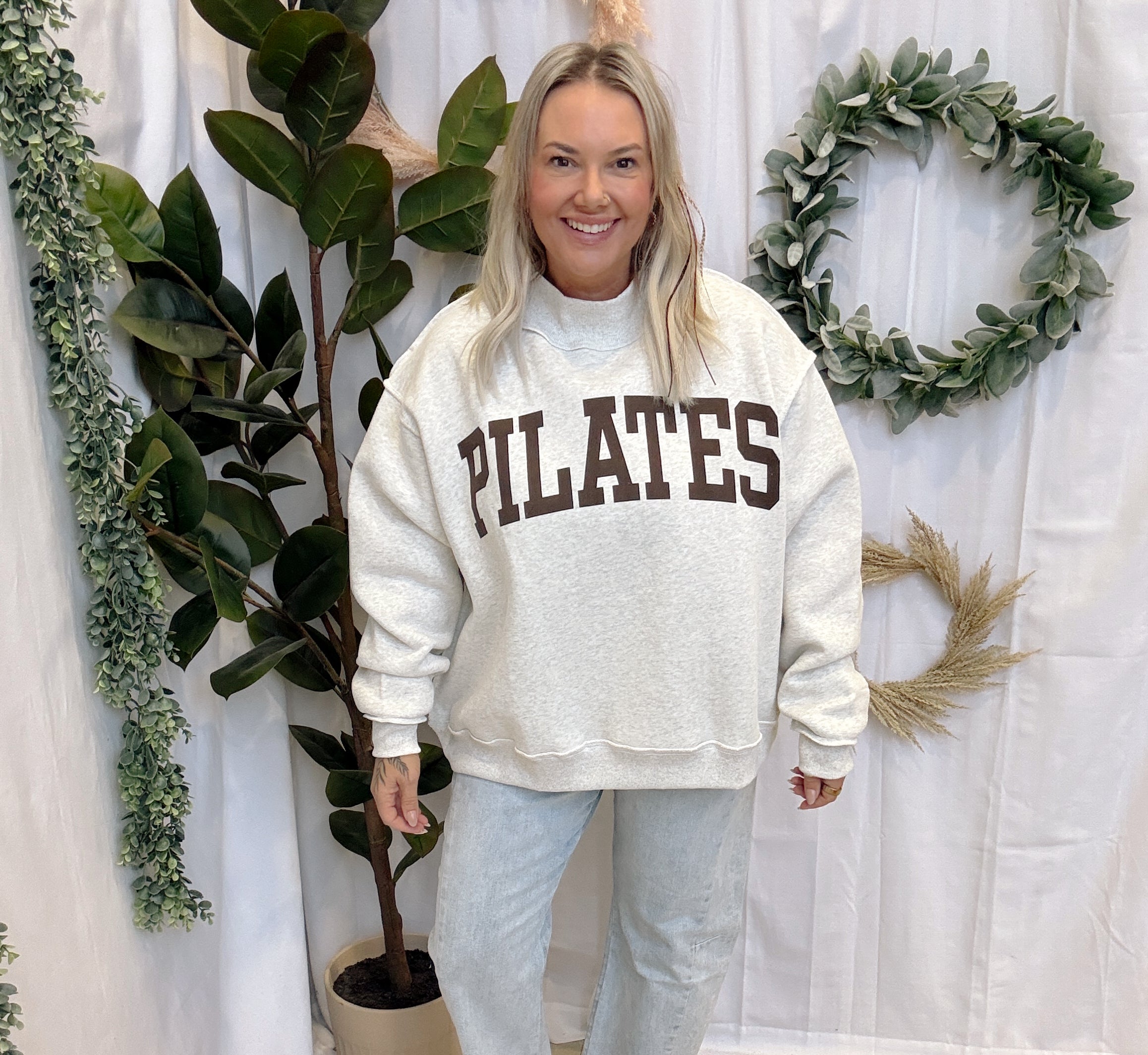 Brown Font Pilates & Yoga Sweatshirt-Sweatshirts-bucketlist-The Silo Boutique, Women's Fashion Boutique Located in Warren and Grand Forks North Dakota