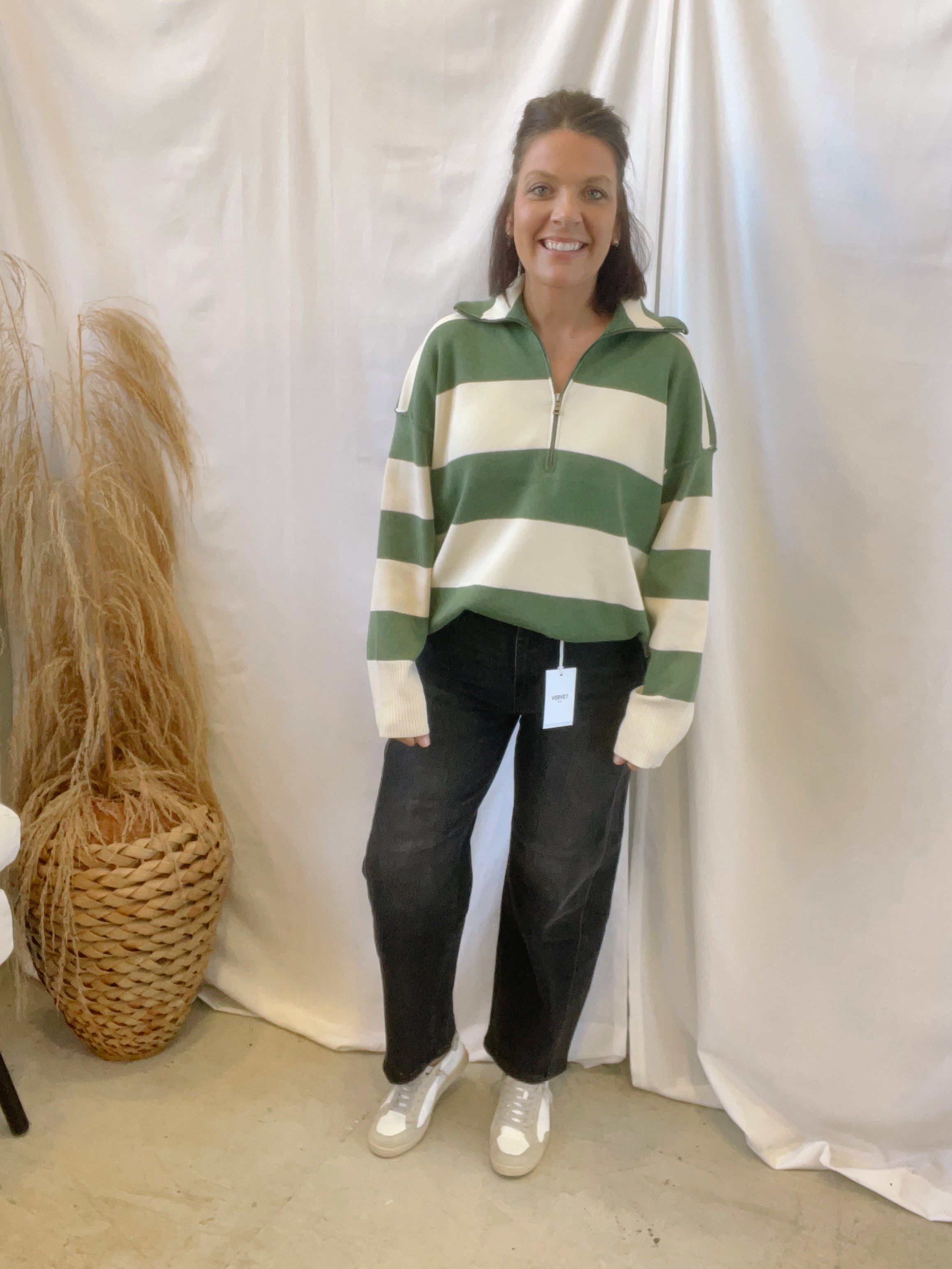 By Together Green Stripe Sweatshirt-Cardigans-by together-The Silo Boutique, Women's Fashion Boutique Located in Warren and Grand Forks North Dakota