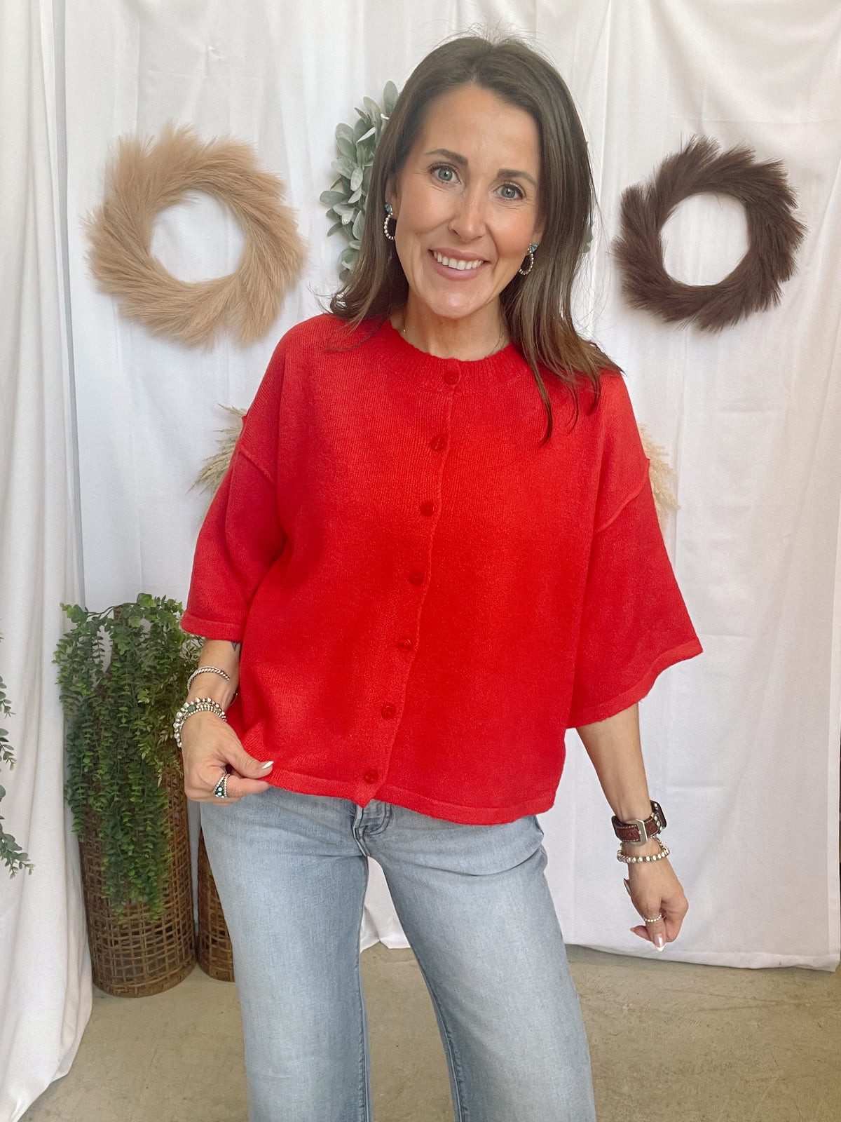 Quinn Quarter Sleeve Cardigan-Red-Sweaters-hyfve-The Silo Boutique, Women's Fashion Boutique Located in Warren and Grand Forks North Dakota
