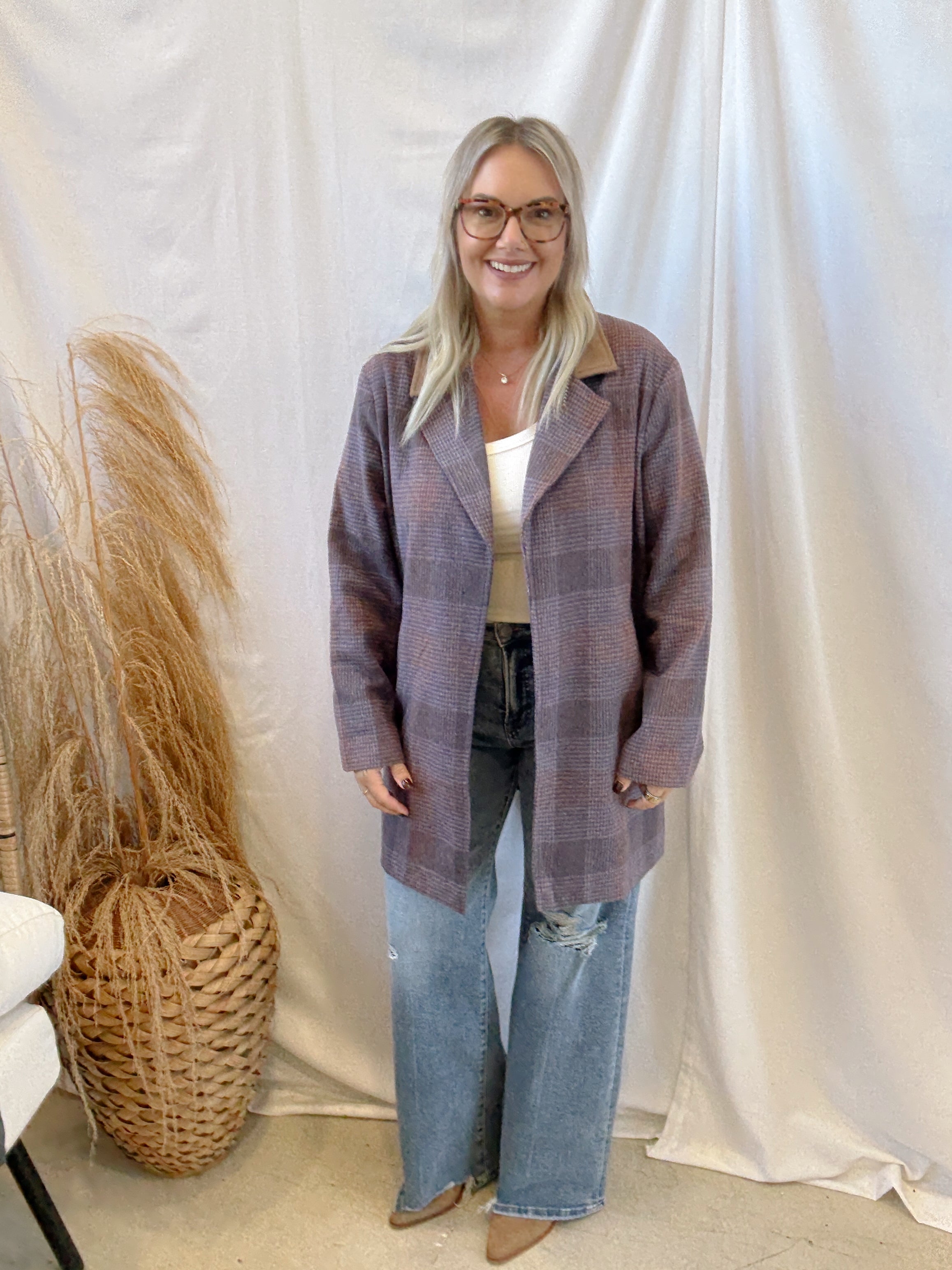 Eggplant Mix Blazer-Blazers-hem and thread-The Silo Boutique, Women's Fashion Boutique Located in Warren and Grand Forks North Dakota