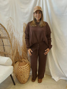 Rose Textured Waffle Set-Brown-Outfit Sets-tea and Rose-The Silo Boutique, Women's Fashion Boutique Located in Warren and Grand Forks North Dakota