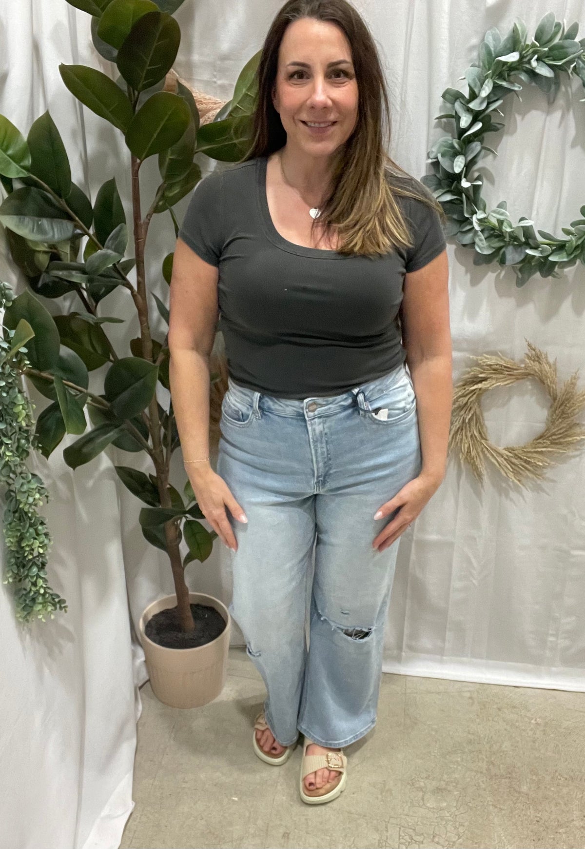 Be Cool Ribbed Scoop Top-Charcoal-Short Sleeve Tops-be cool-The Silo Boutique, Women's Fashion Boutique Located in Warren and Grand Forks North Dakota