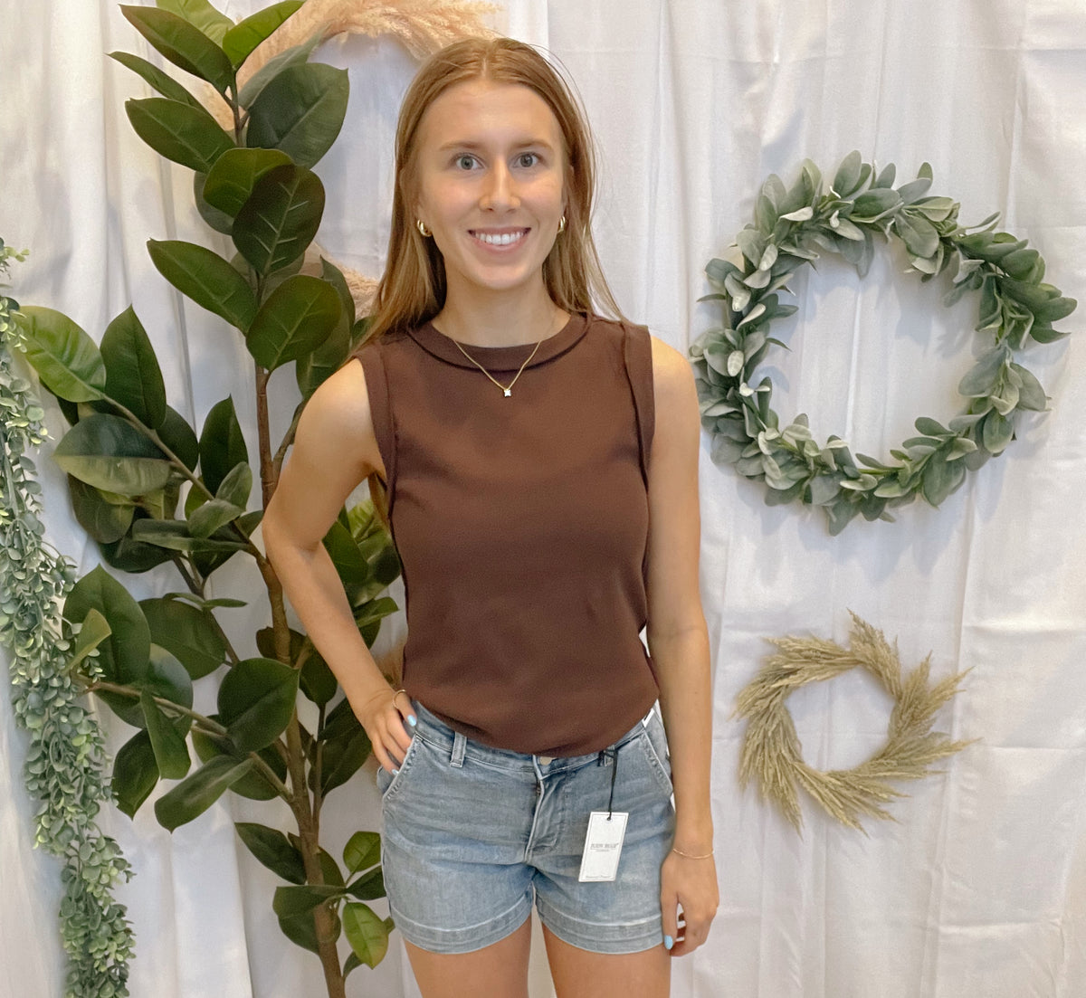 Hy Solid Ribbed Tank Top-Brown-Tank Tops-hyfve-The Silo Boutique, Women's Fashion Boutique Located in Warren and Grand Forks North Dakota