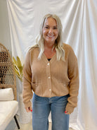 Varsity Chunky Knit Cardigan-Mocha-Cardigans-be cool-The Silo Boutique, Women's Fashion Boutique Located in Warren and Grand Forks North Dakota