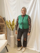 Kelly Green Tie Front Sweater Tank-Vests-Zenana-The Silo Boutique, Women's Fashion Boutique Located in Warren and Grand Forks North Dakota