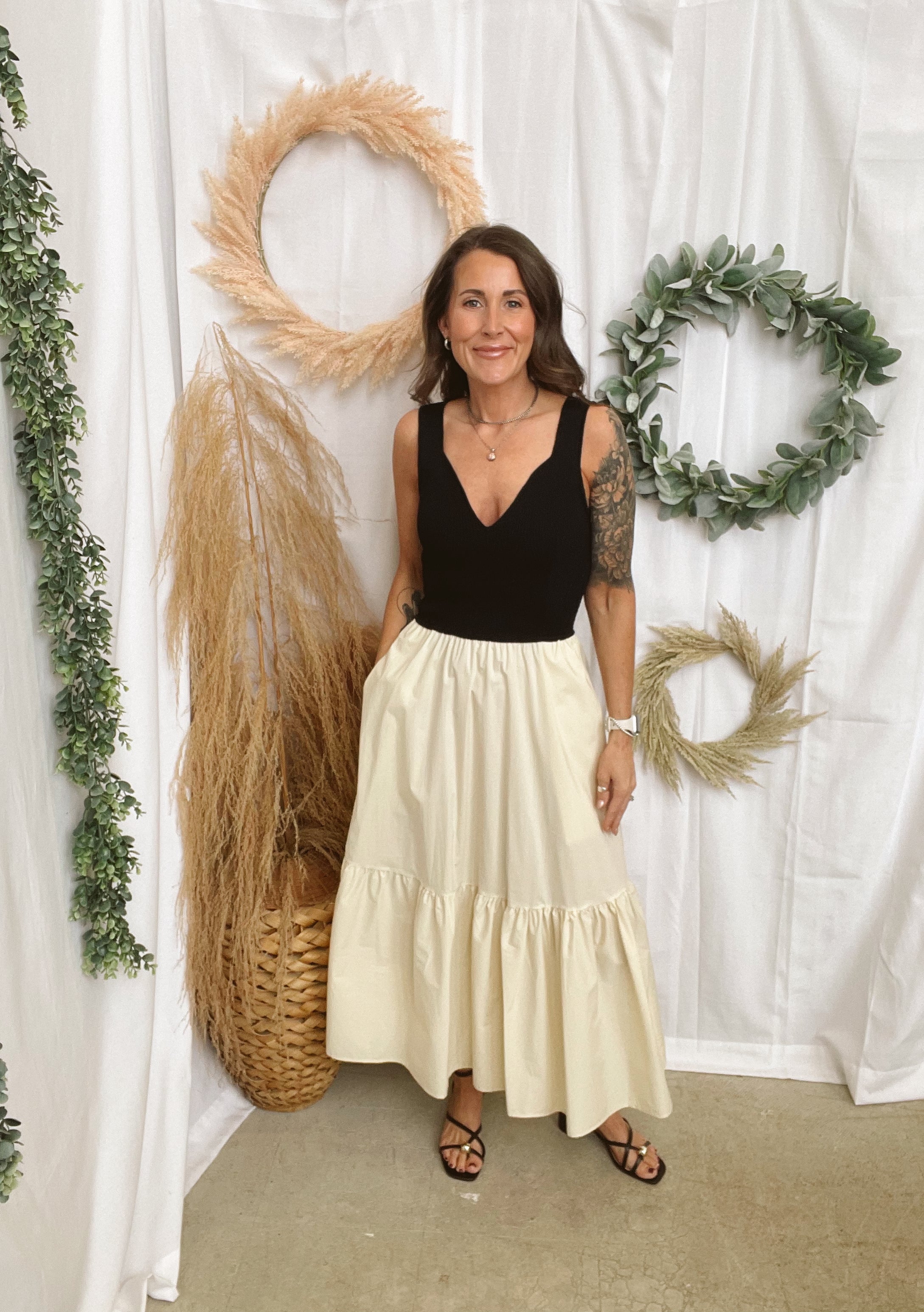 Elan Beige Black Combo Dress-Dresses-elan-The Silo Boutique, Women's Fashion Boutique Located in Warren and Grand Forks North Dakota