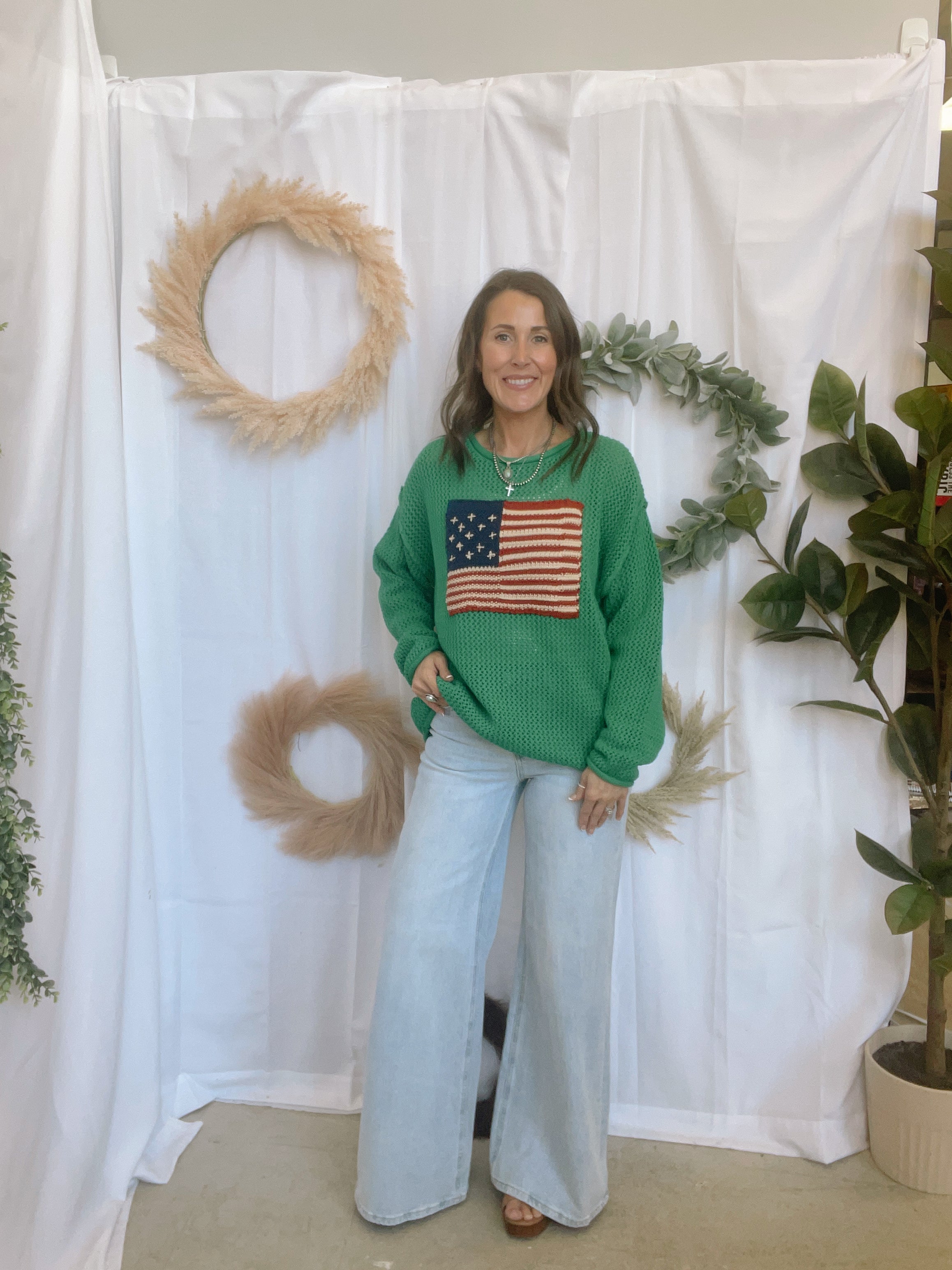 Zen Flag Open Knit Sweater-Green-Long Sleeve Tops-Zenana-The Silo Boutique, Women's Fashion Boutique Located in Warren and Grand Forks North Dakota