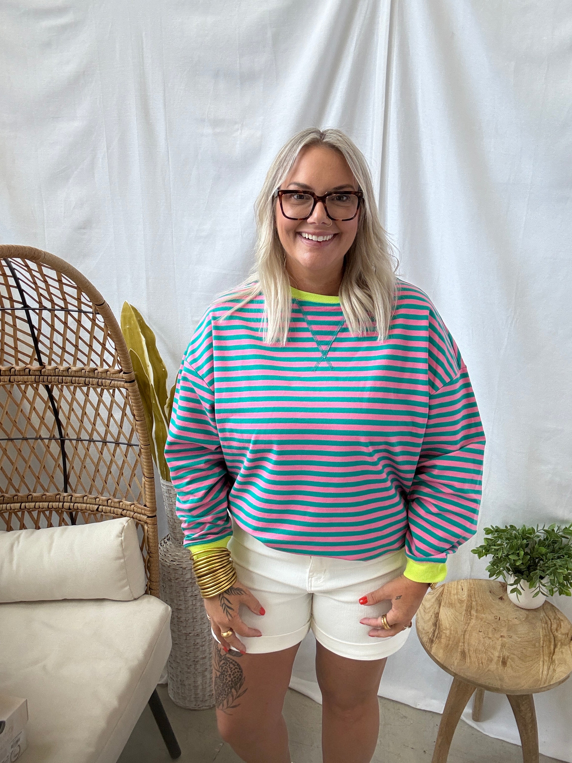 Here for the Stripes Sweatshirt-Sweatshirts-day moon-The Silo Boutique, Women's Fashion Boutique Located in Warren and Grand Forks North Dakota