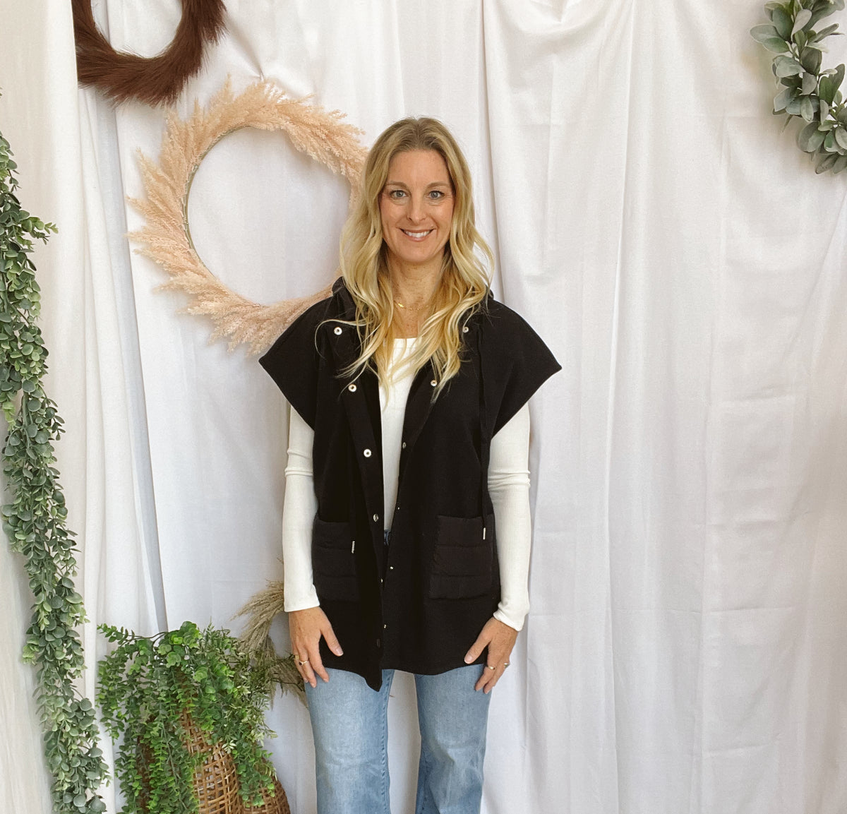 Hanna Hooded Cape Vest-Charcoal-Vests-staccato-The Silo Boutique, Women's Fashion Boutique Located in Warren and Grand Forks North Dakota