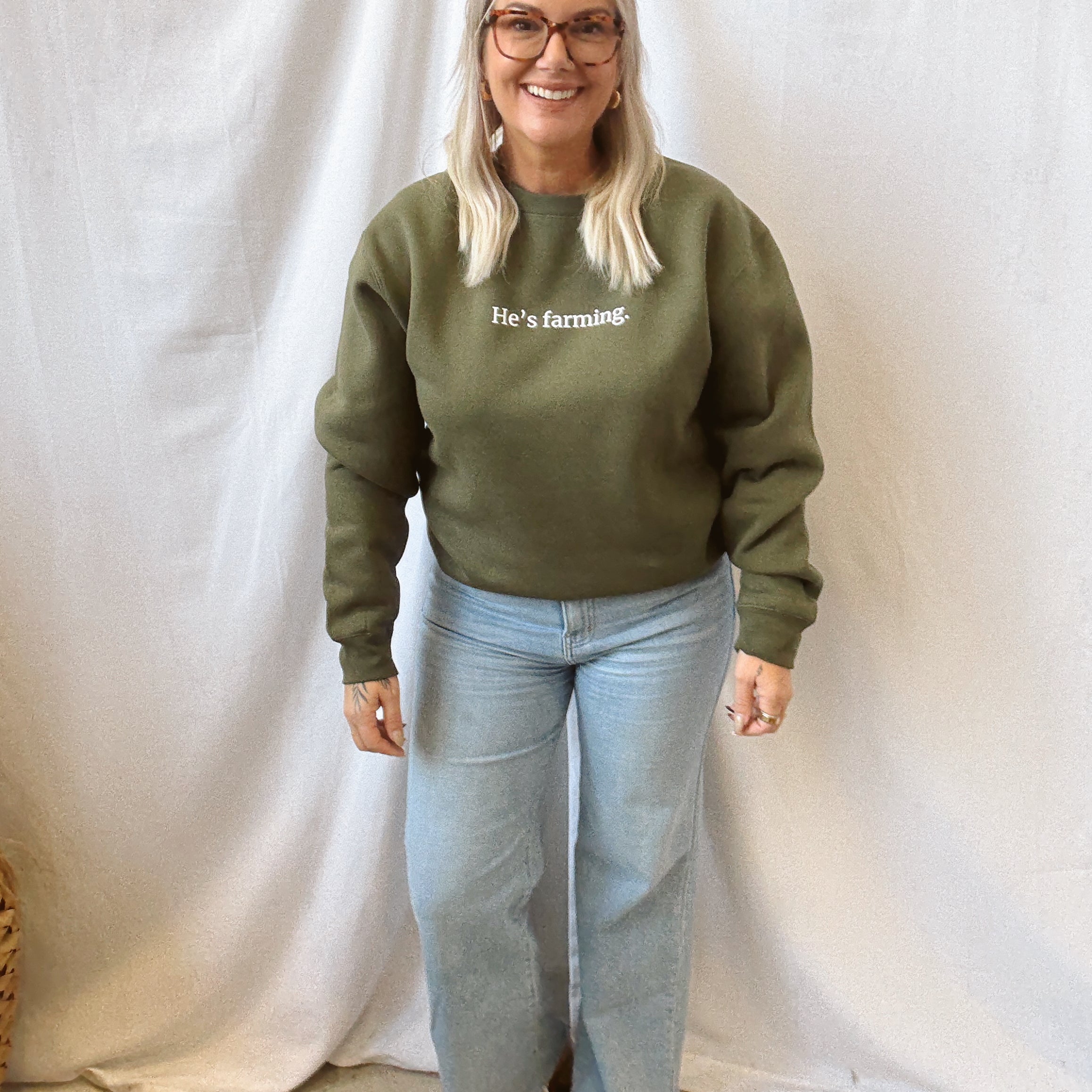 He's Farming Sweatshirt-Sweatshirts-american farm company-The Silo Boutique, Women's Fashion Boutique Located in Warren and Grand Forks North Dakota