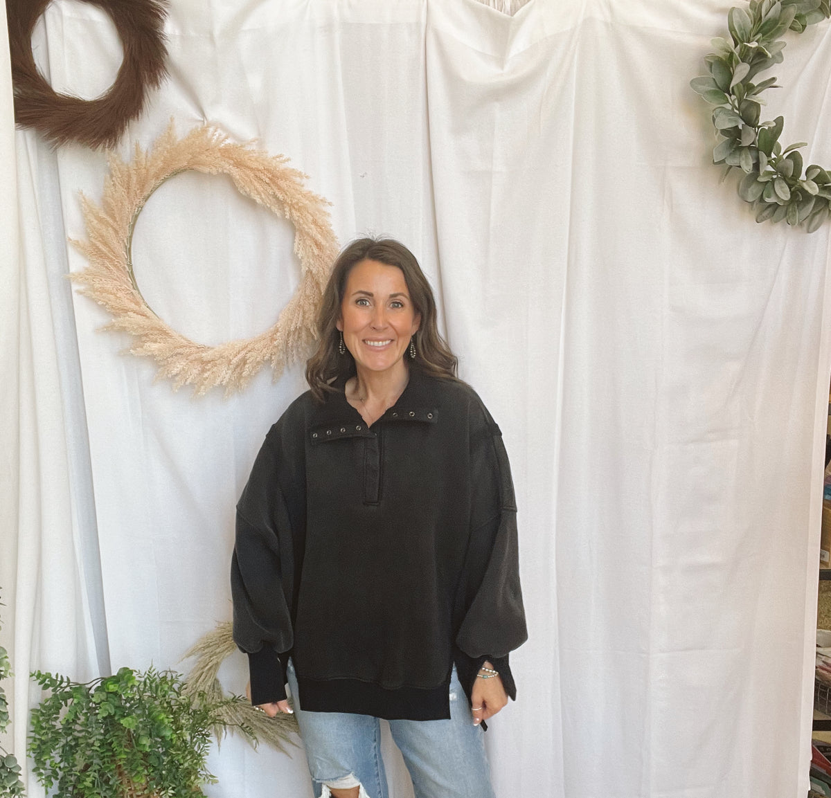 Sophie Snap Collar Sweatshirt-Black-Sweatshirts-hyfve-The Silo Boutique, Women's Fashion Boutique Located in Warren and Grand Forks North Dakota