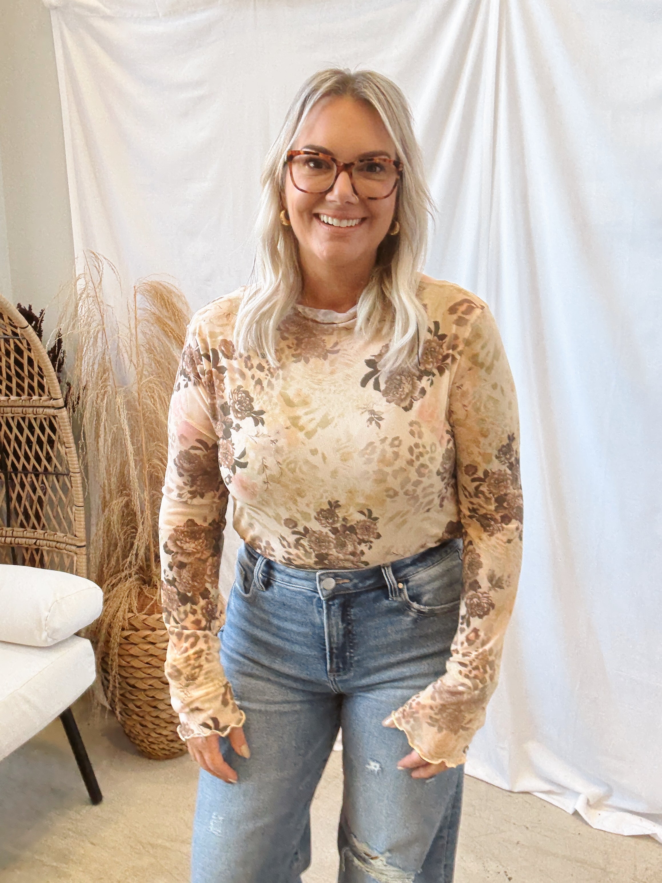 Taupe Animal Mix Mesh Top-Long Sleeve Tops-haptics-The Silo Boutique, Women's Fashion Boutique Located in Warren and Grand Forks North Dakota