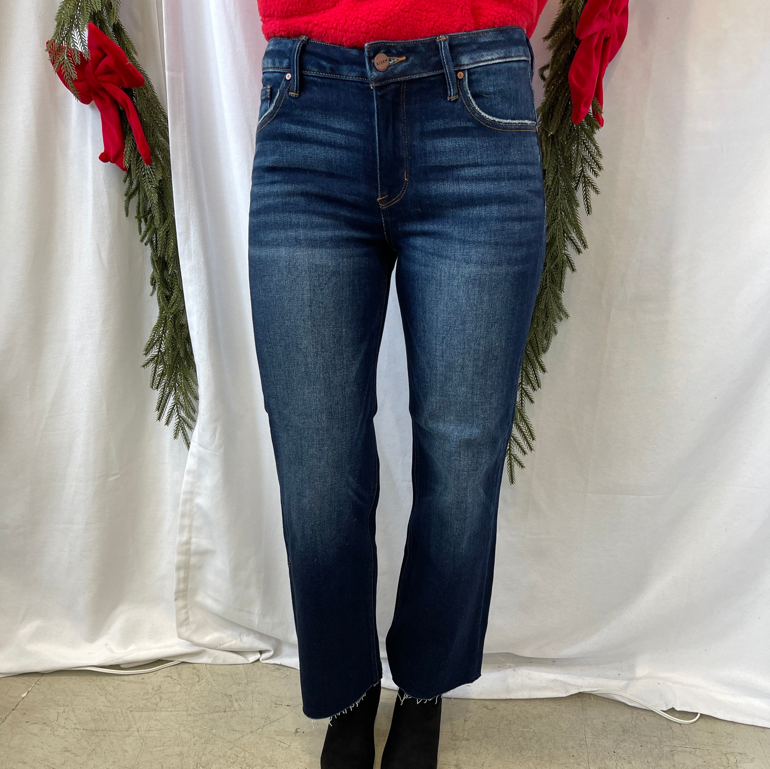 Risen Deep Blue Straight Jeans-Jeans-risen-The Silo Boutique, Women's Fashion Boutique Located in Warren and Grand Forks North Dakota