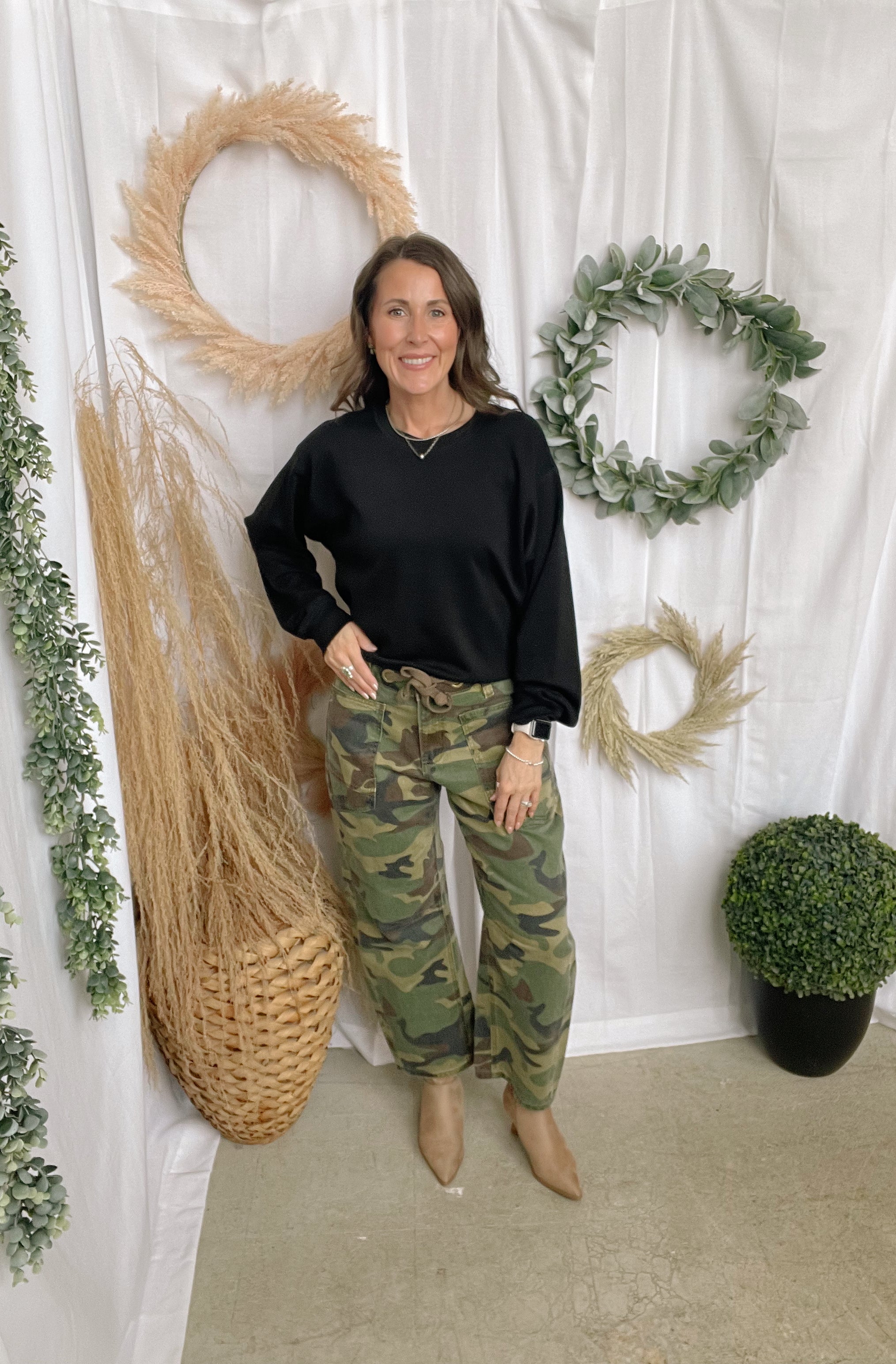 Risen Camo Slouchy Barrel Jeans-Jeans-risen-The Silo Boutique, Women's Fashion Boutique Located in Warren and Grand Forks North Dakota
