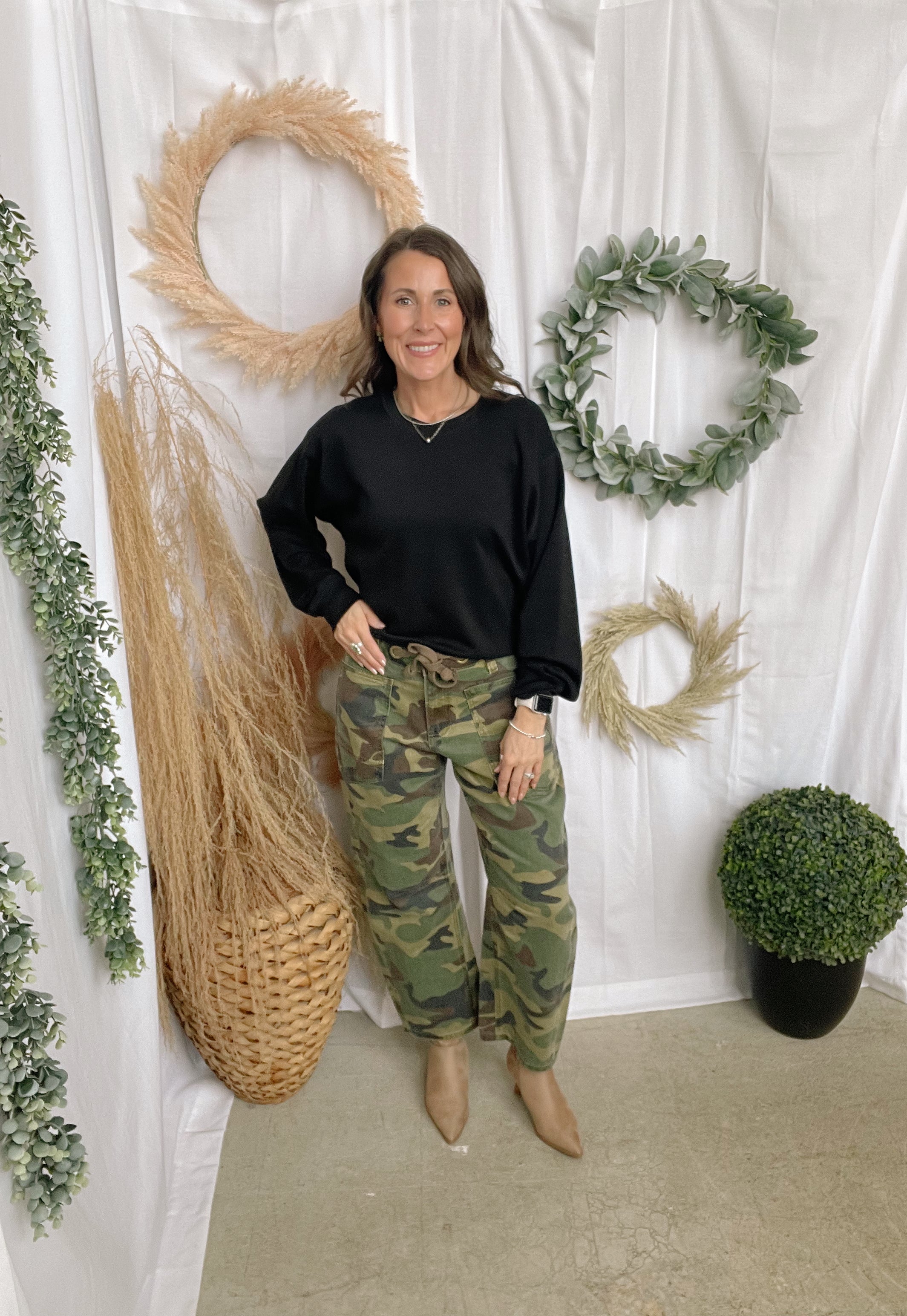 Risen Camo Slouchy Barrel Jeans-Jeans-risen-The Silo Boutique, Women's Fashion Boutique Located in Warren and Grand Forks North Dakota