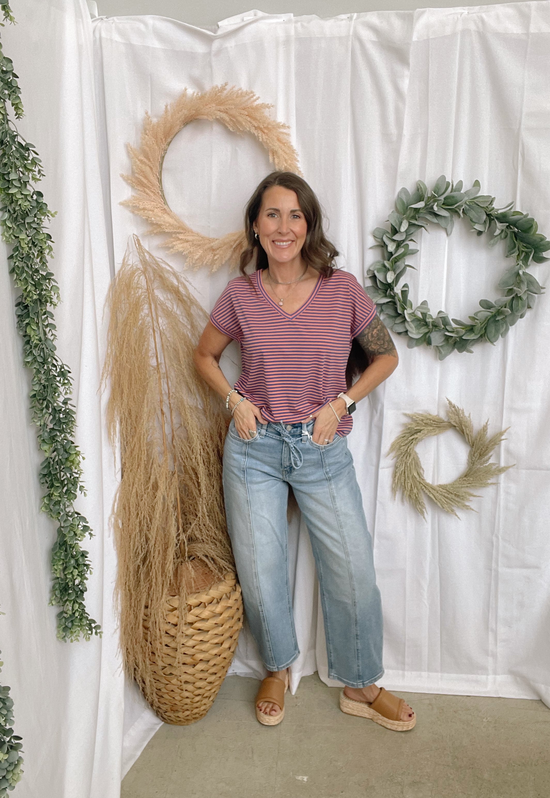 Becca Orange and Royal Stripe Top-Short Sleeve Tops-staccato-The Silo Boutique, Women's Fashion Boutique Located in Warren and Grand Forks North Dakota