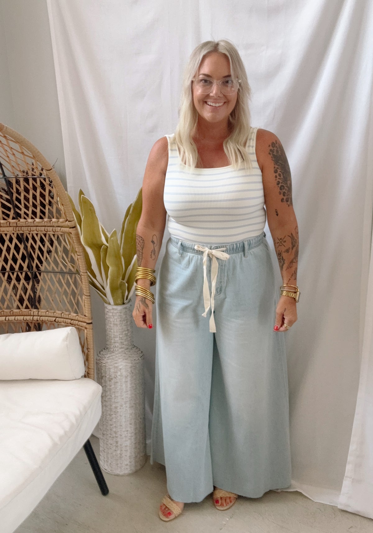 Pale Blue Striped Bodysuit-Bodysuits-by together-The Silo Boutique, Women's Fashion Boutique Located in Warren and Grand Forks North Dakota