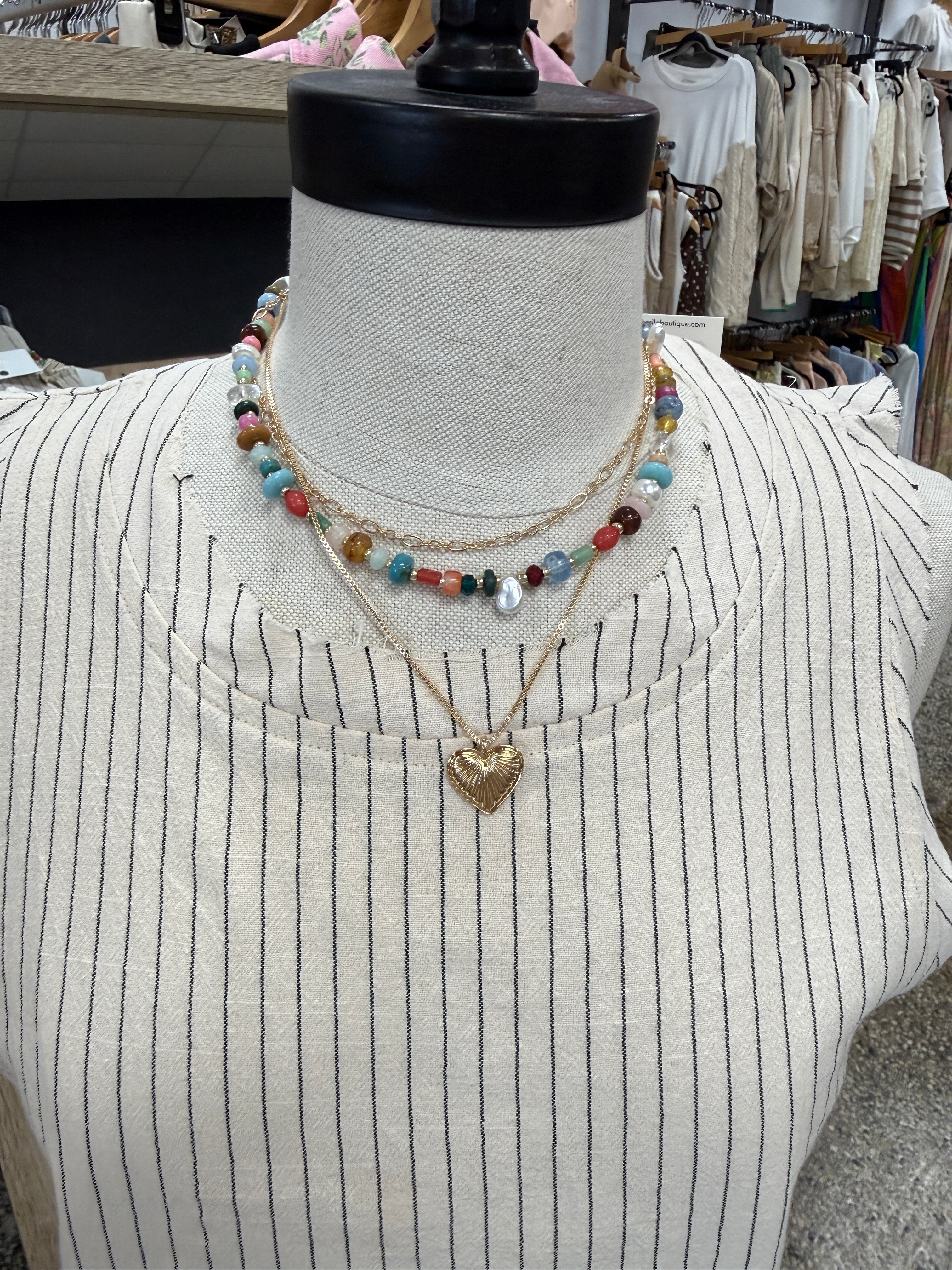 Joss Layered Beaded Heart Necklace-Necklaces-joss-The Silo Boutique, Women's Fashion Boutique Located in Warren and Grand Forks North Dakota