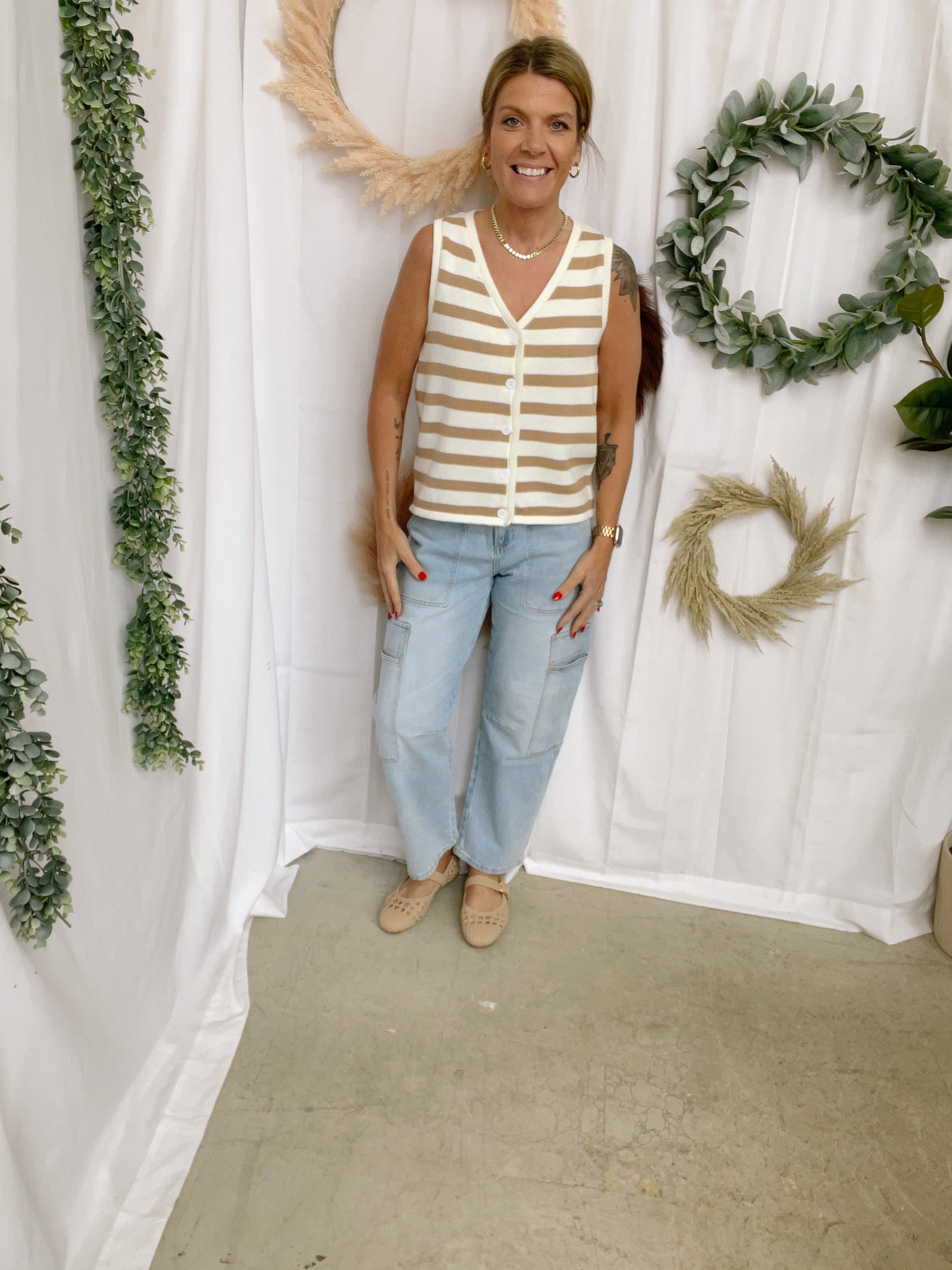 Sisi Striped Tank Sweater-Taupe-Tank Tops-stacatto-The Silo Boutique, Women's Fashion Boutique Located in Warren and Grand Forks North Dakota