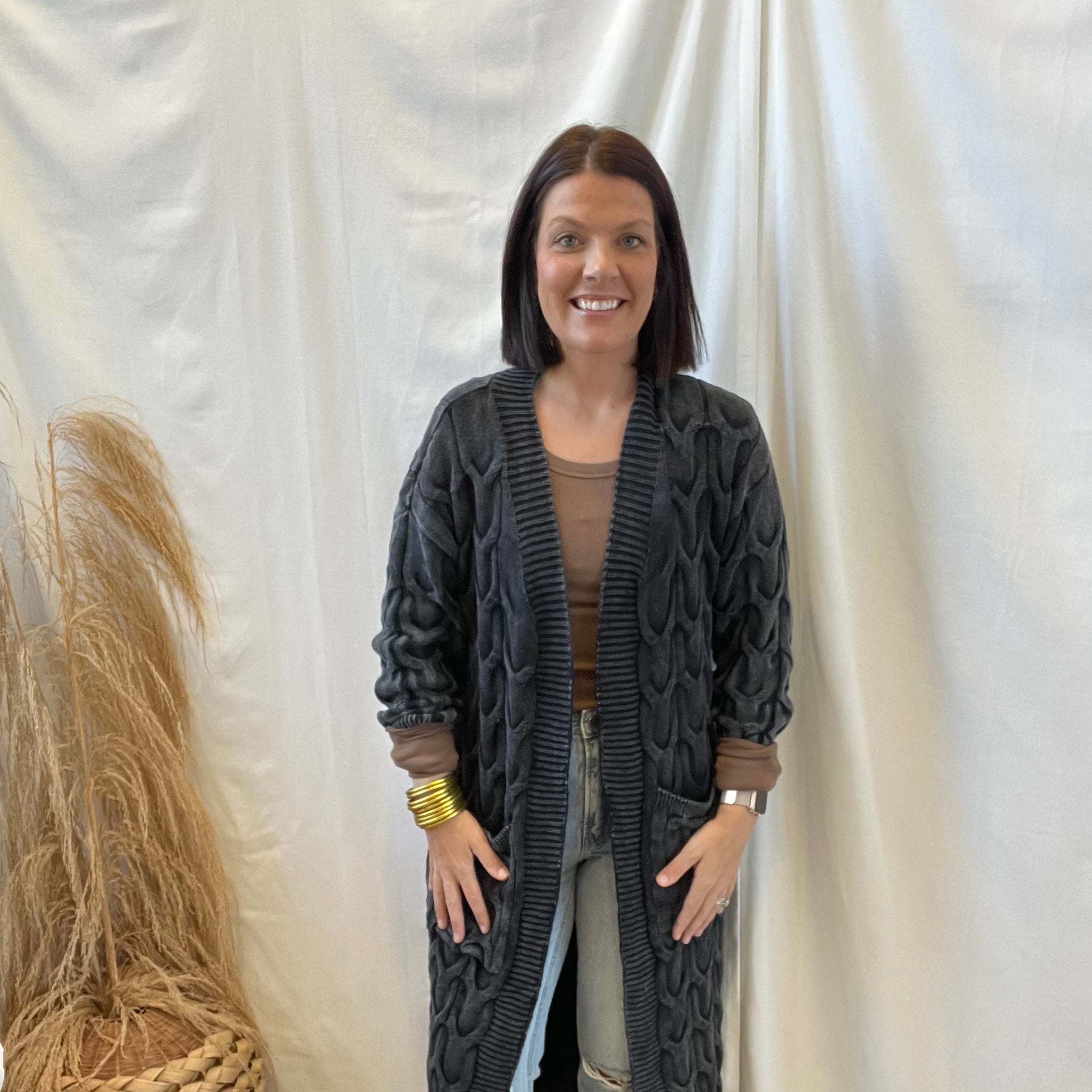 Mineral Wash Long Cardigan-Black-Cardigans-hesperus-The Silo Boutique, Women's Fashion Boutique Located in Warren and Grand Forks North Dakota