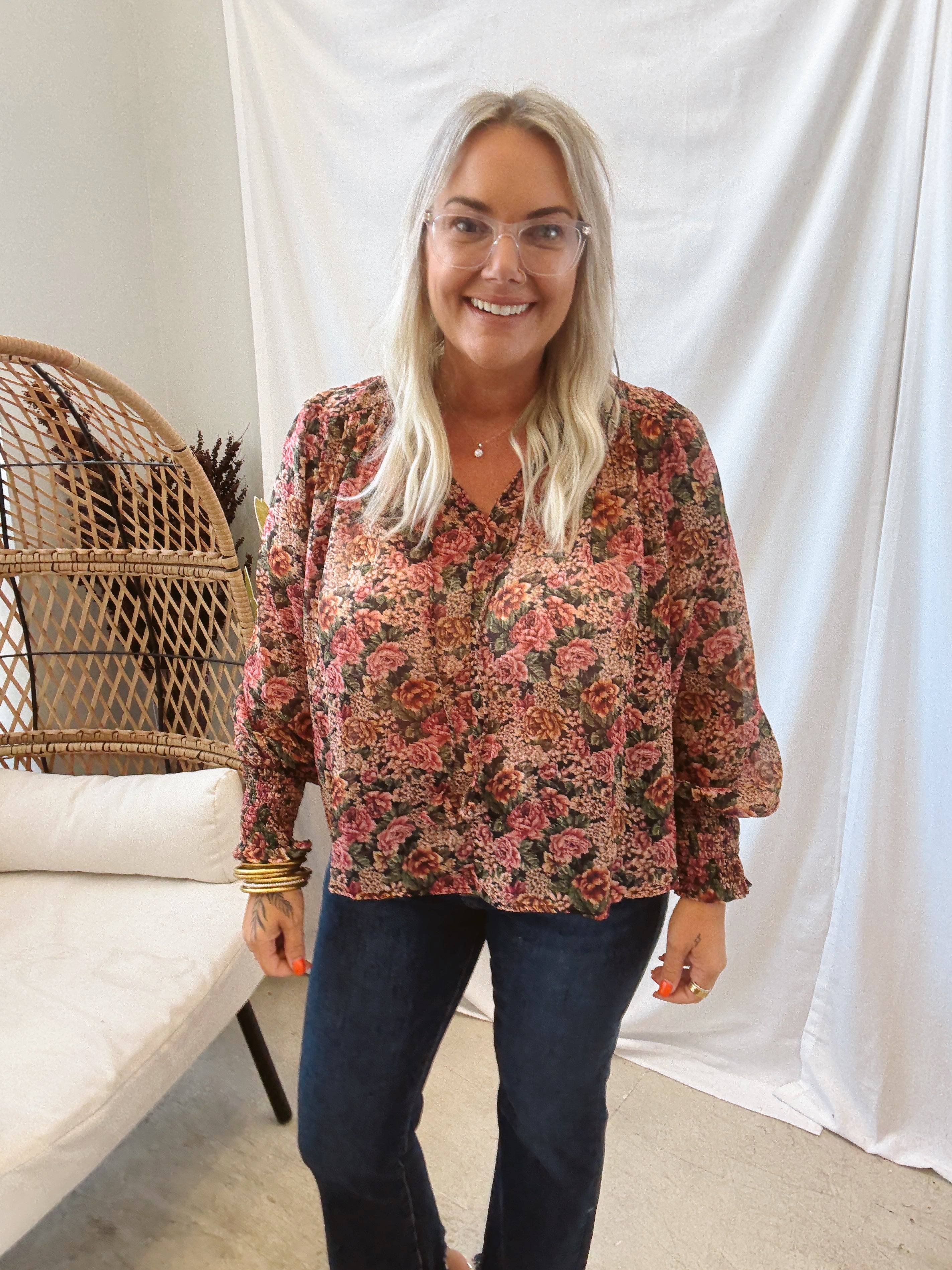 Fall Floral Top-Long Sleeve Tops-dress forum-The Silo Boutique, Women's Fashion Boutique Located in Warren and Grand Forks North Dakota