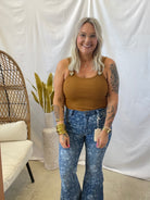 Ribbed Buckle Tank Top Bodysuit-Camel-Tank Tops-blue B-The Silo Boutique, Women's Fashion Boutique Located in Warren and Grand Forks North Dakota