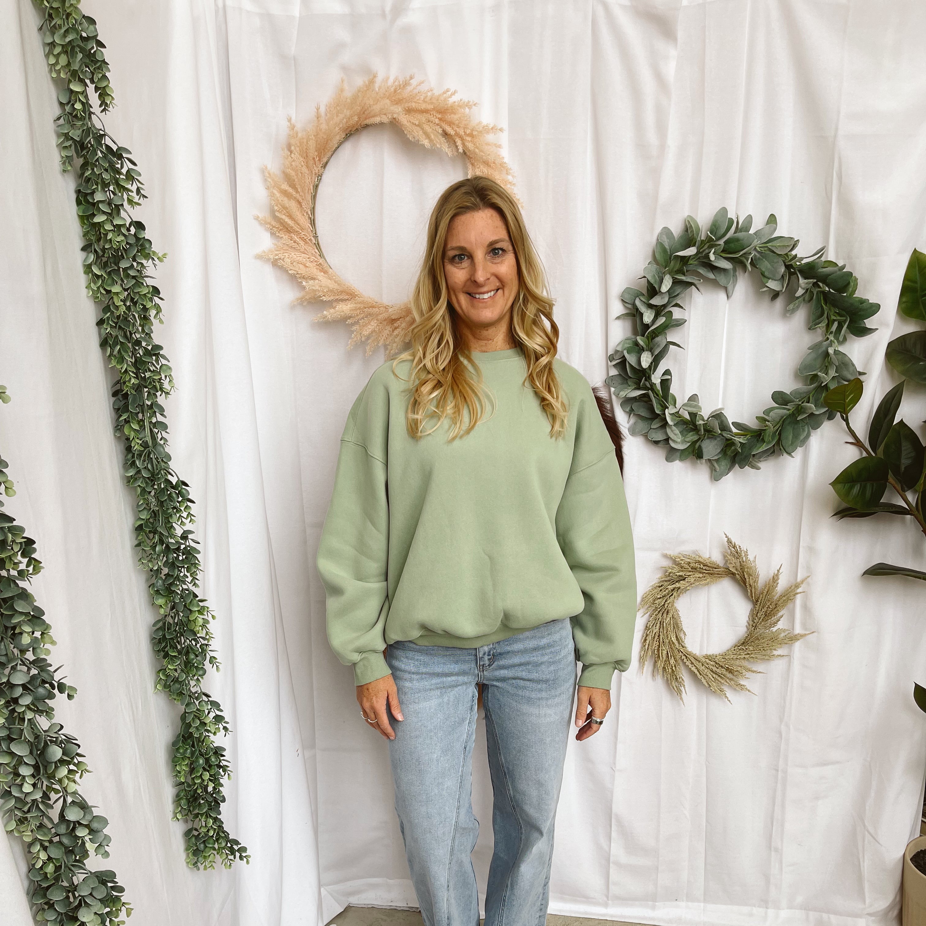 Varsity Crew Sweatshirt-Sage-Sweatshirts-tictoc-The Silo Boutique, Women's Fashion Boutique Located in Warren and Grand Forks North Dakota