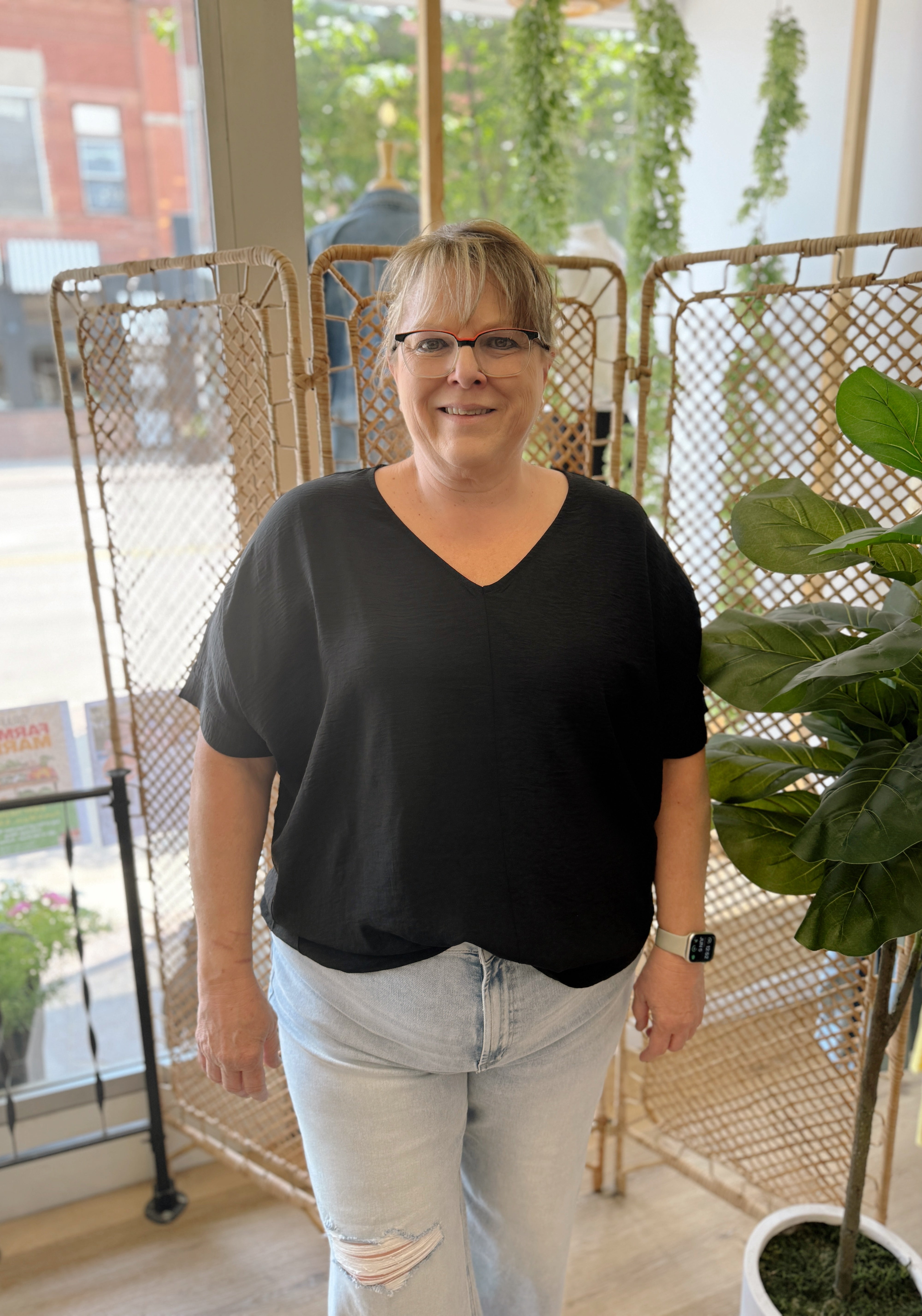 Zen V Neck Seam Top-Black-Short Sleeve Tops-Zenana-The Silo Boutique, Women's Fashion Boutique Located in Warren and Grand Forks North Dakota