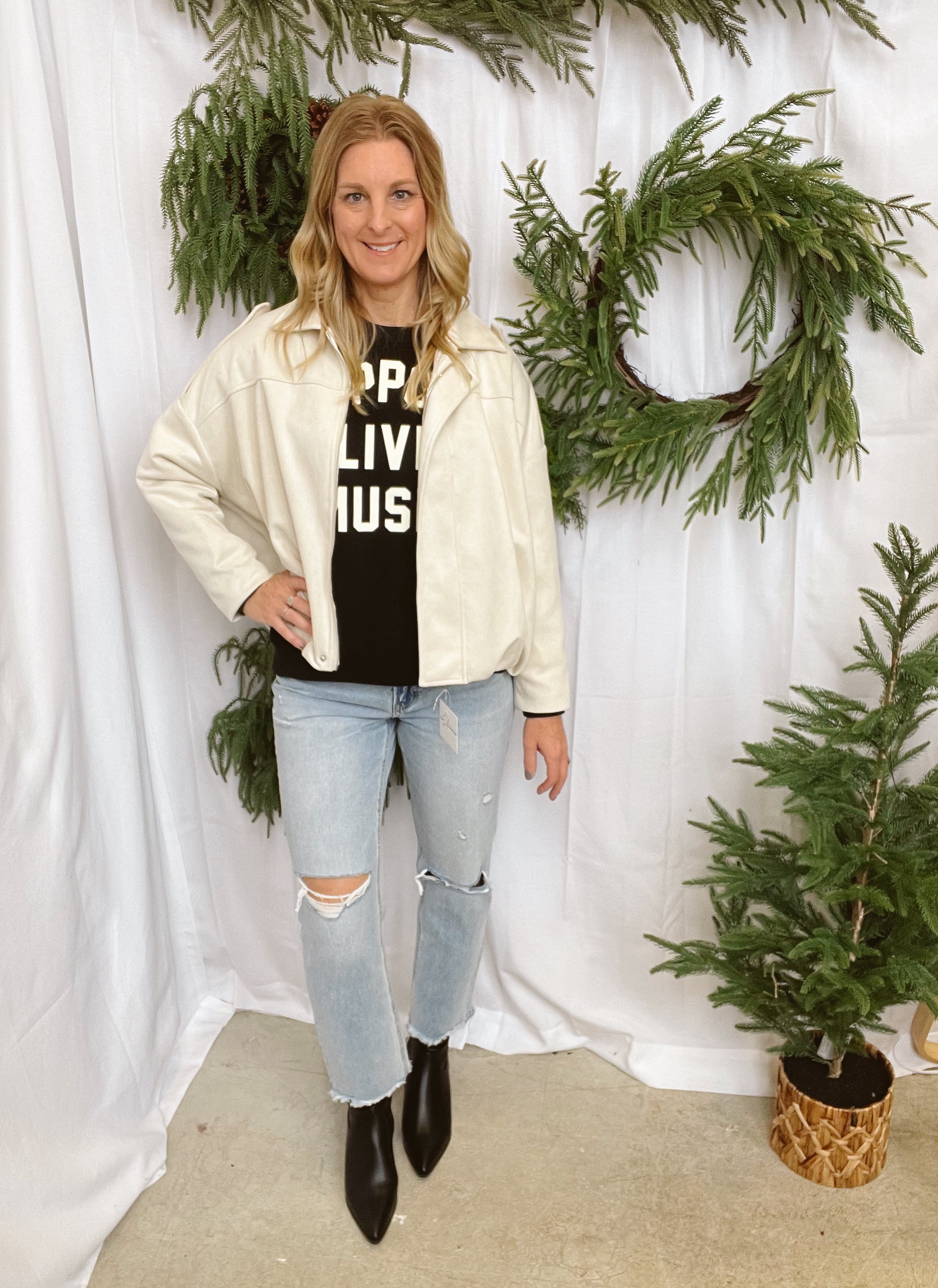 Cream Suede Bomber Jacket-Coats & Jackets-faire-The Silo Boutique, Women's Fashion Boutique Located in Warren and Grand Forks North Dakota