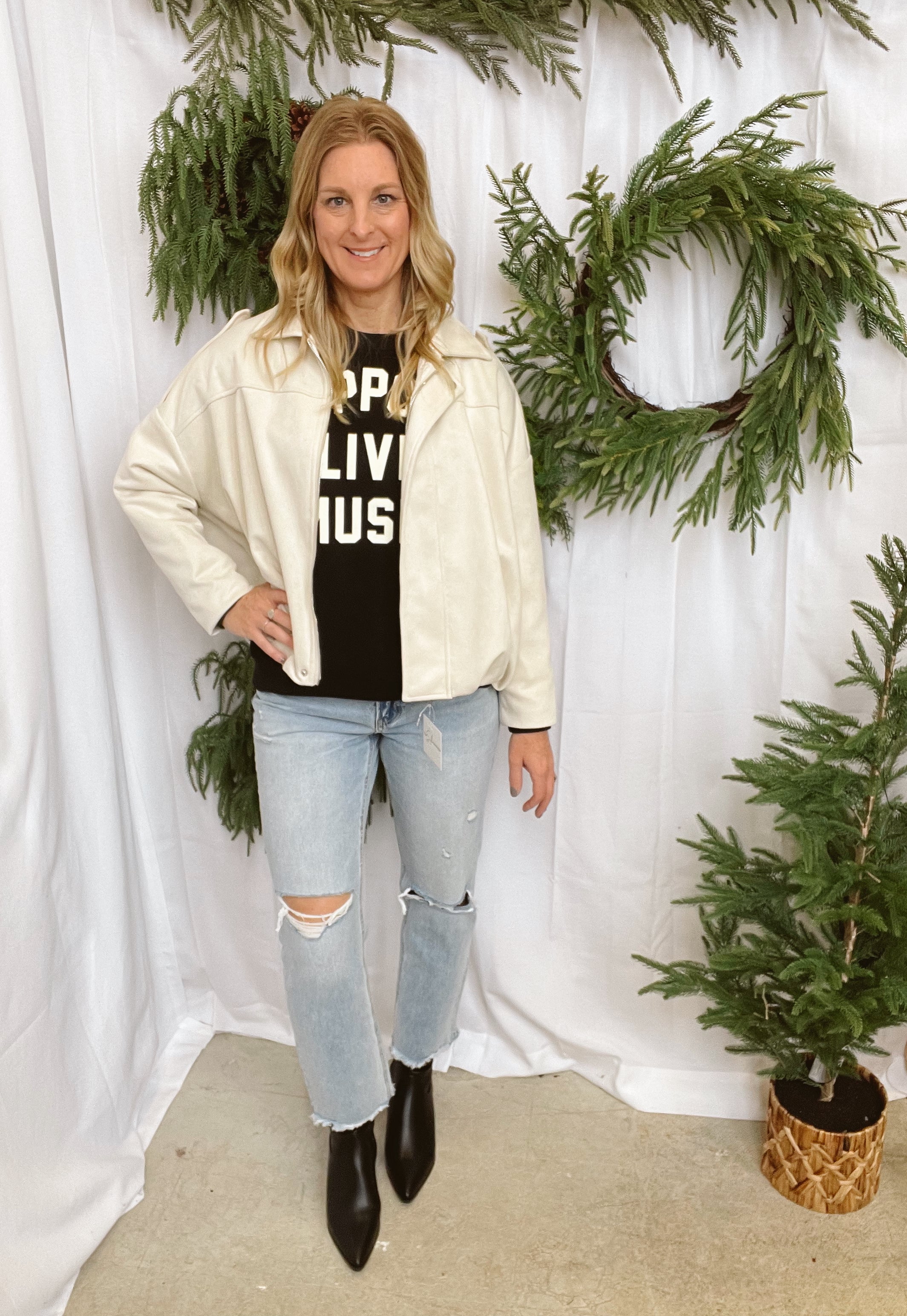 Cream Suede Bomber Jacket-Coats & Jackets-faire-The Silo Boutique, Women's Fashion Boutique Located in Warren and Grand Forks North Dakota
