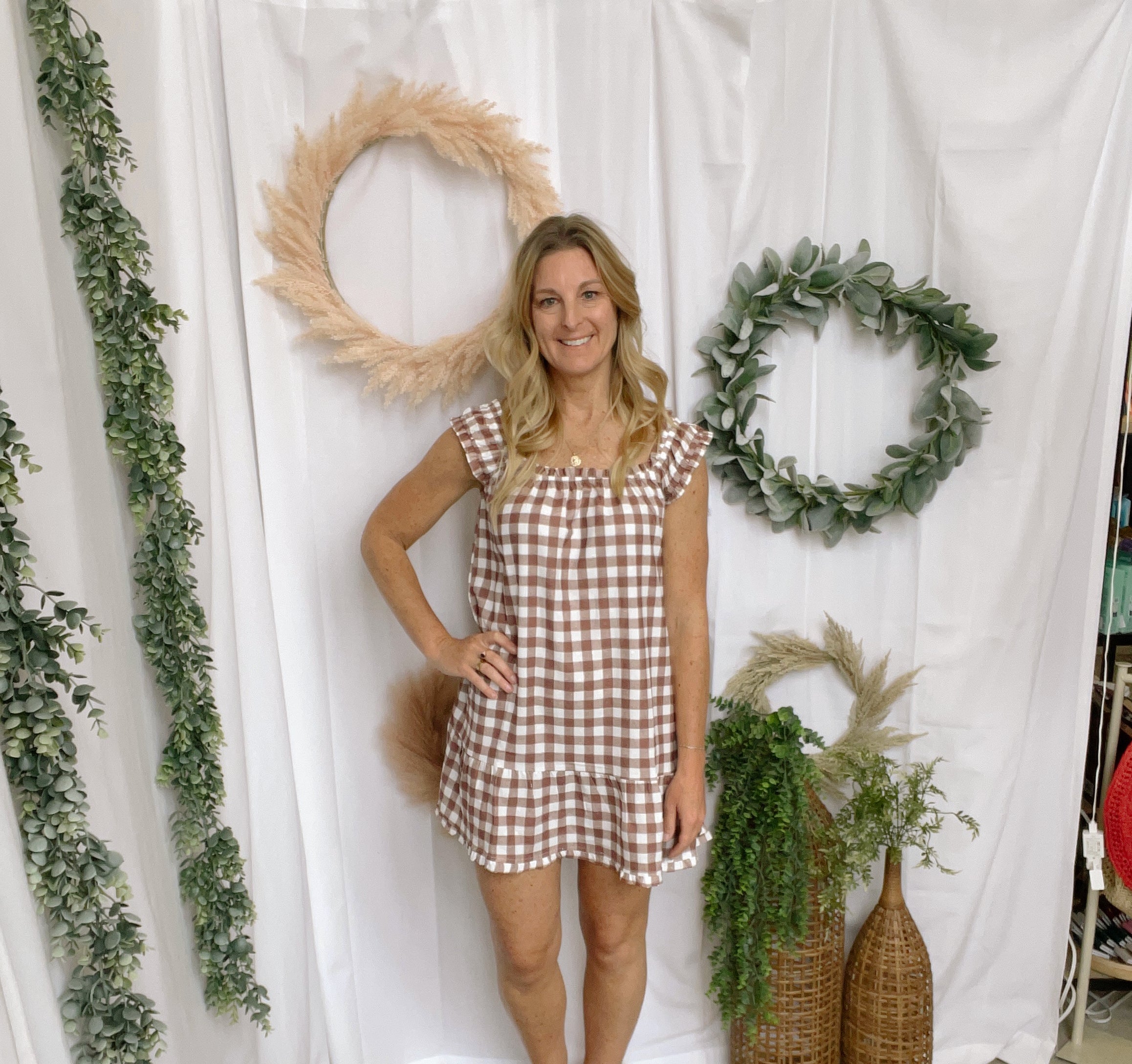 Blakeley Brown Gingham Dress-Dresses-blakeley-The Silo Boutique, Women's Fashion Boutique Located in Warren and Grand Forks North Dakota