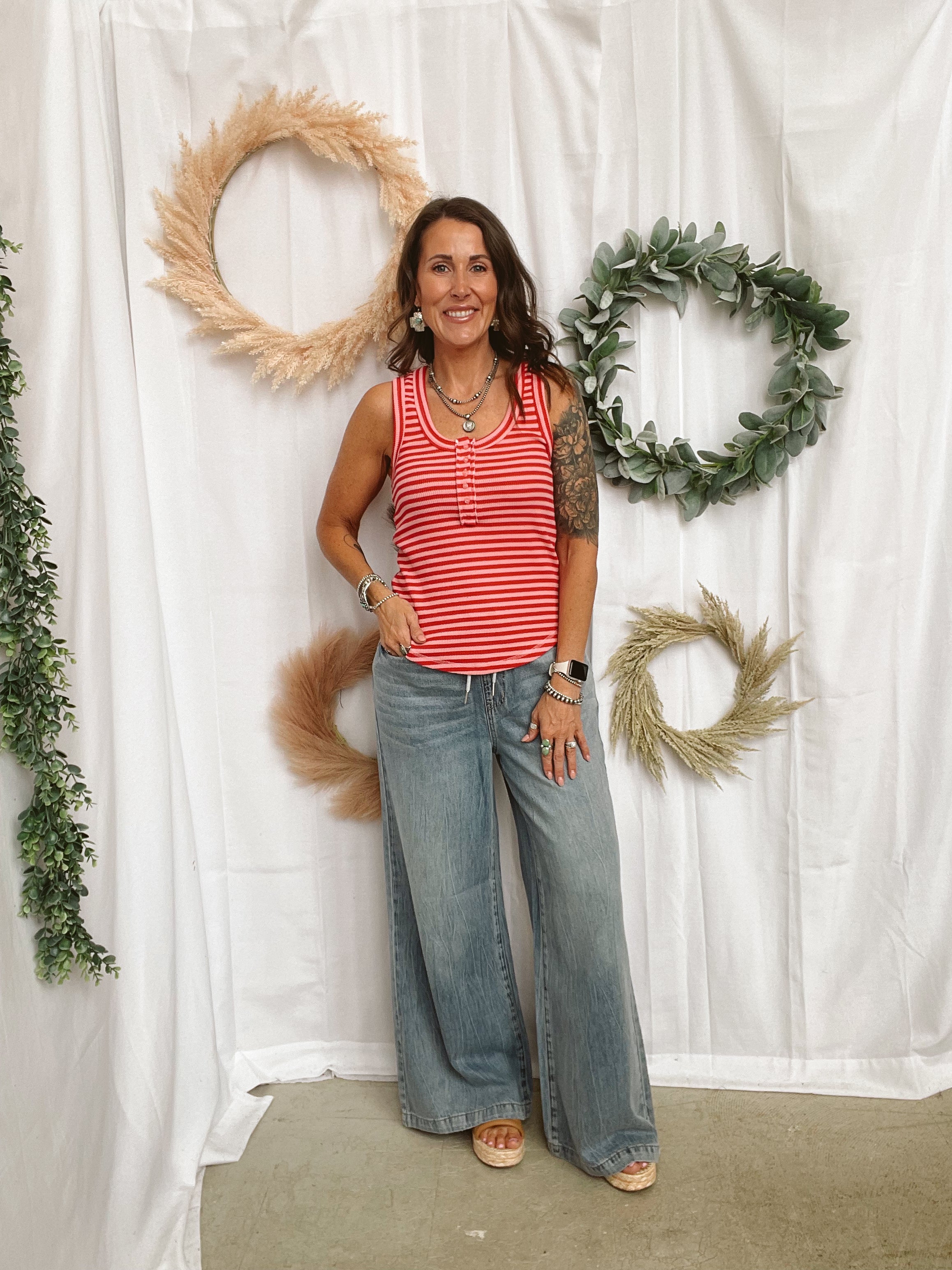 Janie Striped Tank Top-Pink Red-Tank Tops-very j-The Silo Boutique, Women's Fashion Boutique Located in Warren and Grand Forks North Dakota