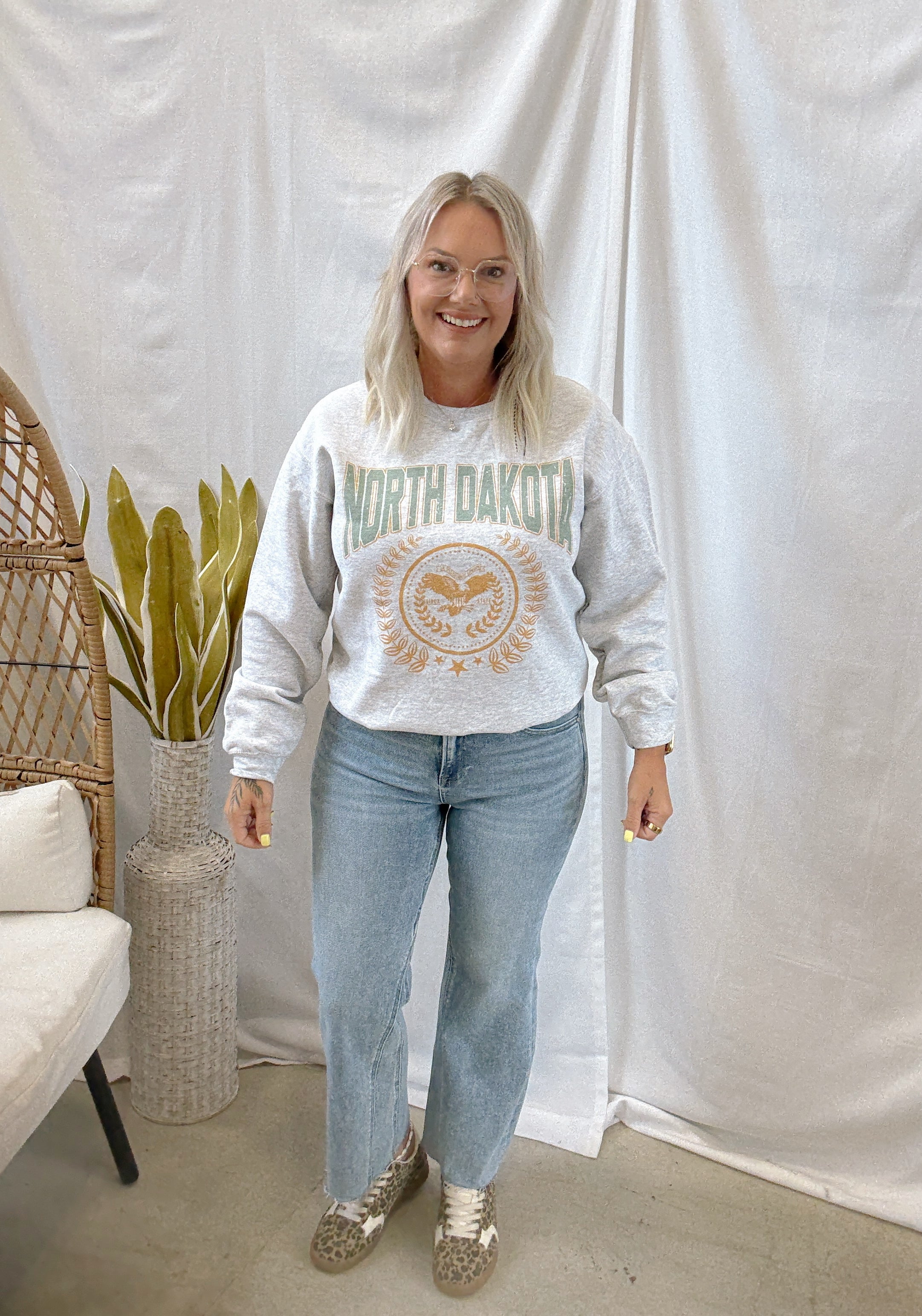 North Dakota Wreath Graphic Sweatshirt-Sweatshirts-blume-The Silo Boutique, Women's Fashion Boutique Located in Warren and Grand Forks North Dakota