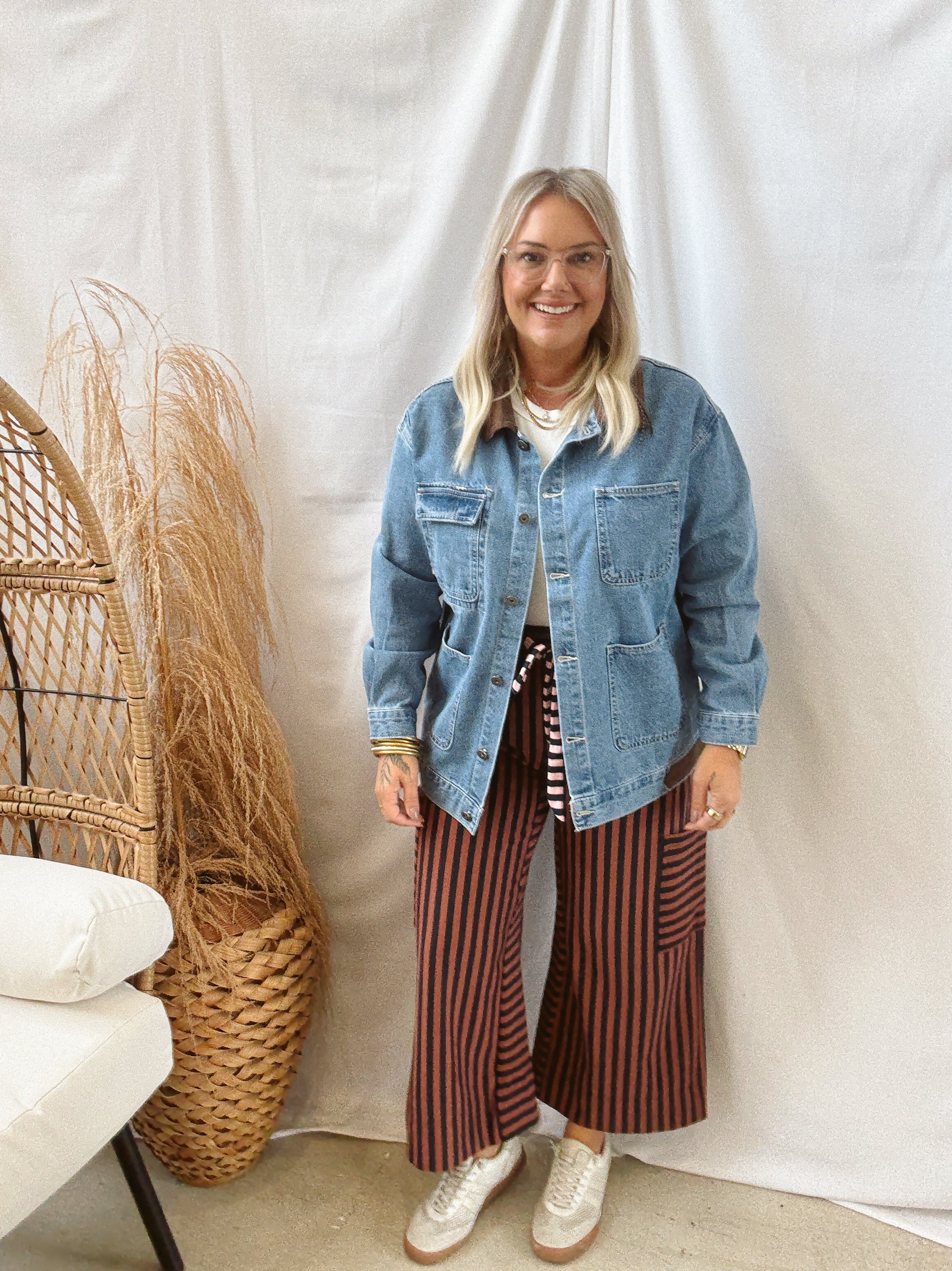 Chestnut Striped Side Pocket Pants-Pants-eesome-The Silo Boutique, Women's Fashion Boutique Located in Warren and Grand Forks North Dakota