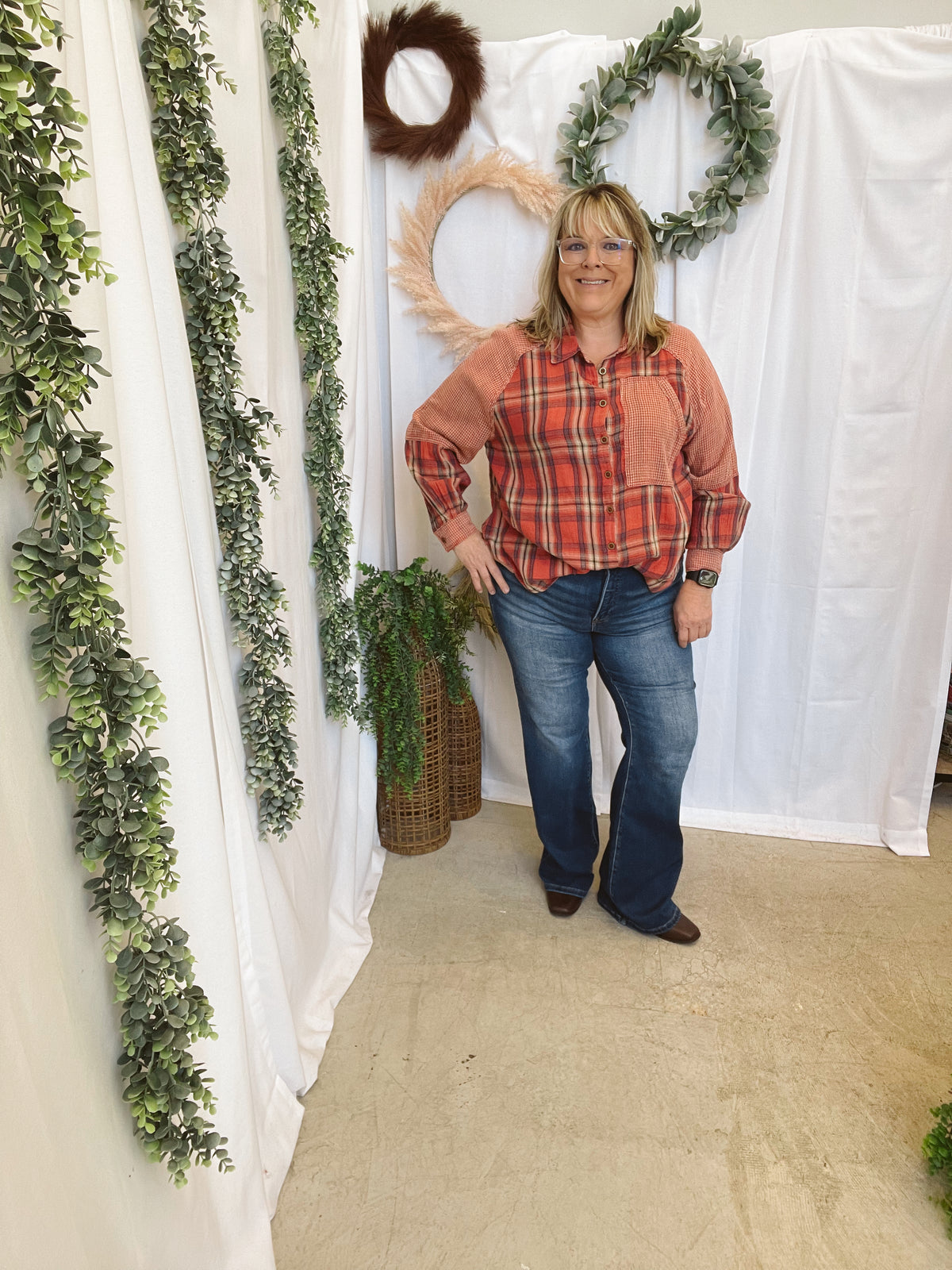 Delta Plaid Mix Flannel-Red-Long Sleeve Tops-Easel-The Silo Boutique, Women's Fashion Boutique Located in Warren and Grand Forks North Dakota