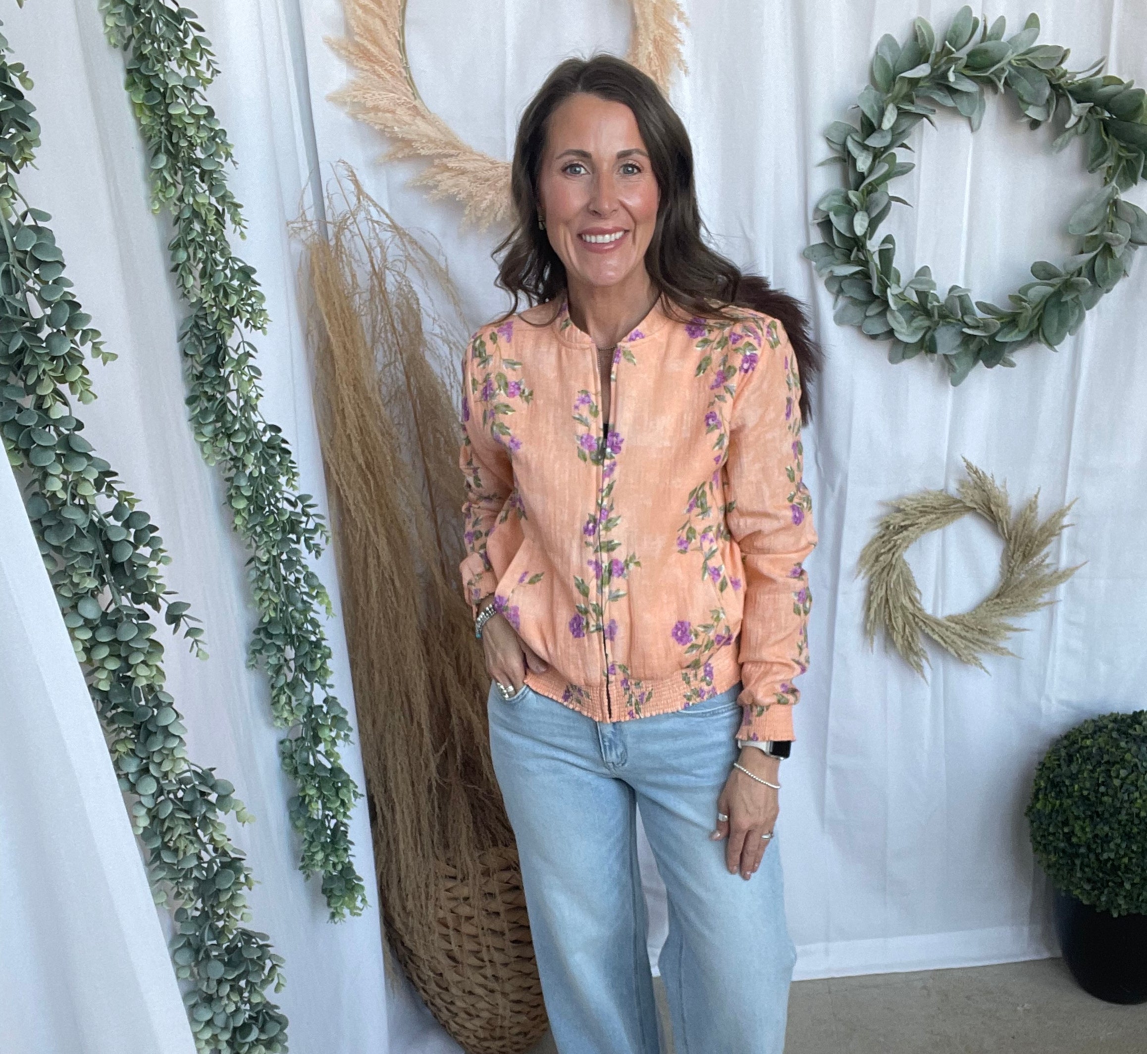 Sherbet Floral Bomber Jacket-Coats & Jackets-mystree-The Silo Boutique, Women's Fashion Boutique Located in Warren and Grand Forks North Dakota