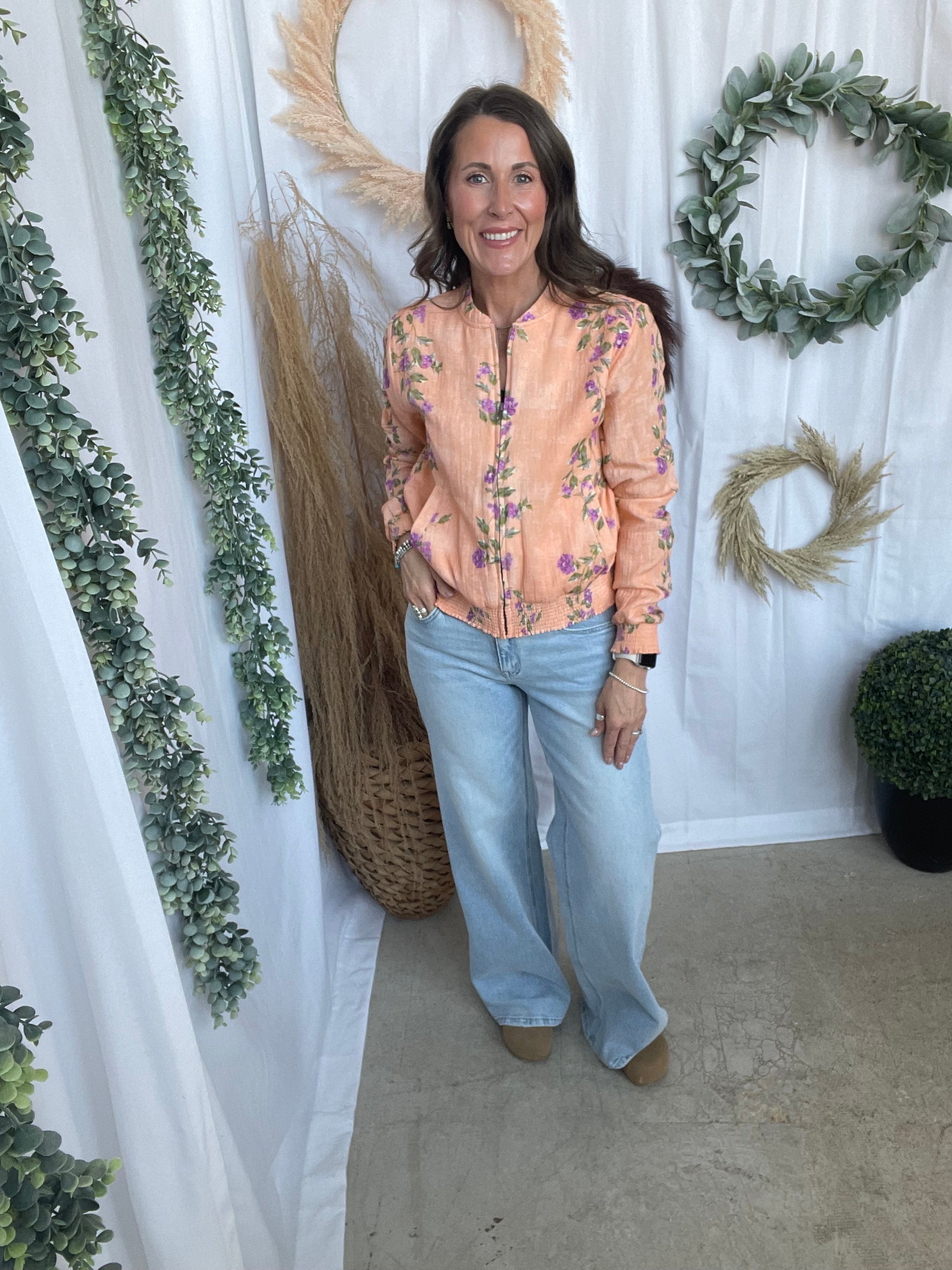 Sherbet Floral Bomber Jacket-Coats & Jackets-mystree-The Silo Boutique, Women's Fashion Boutique Located in Warren and Grand Forks North Dakota