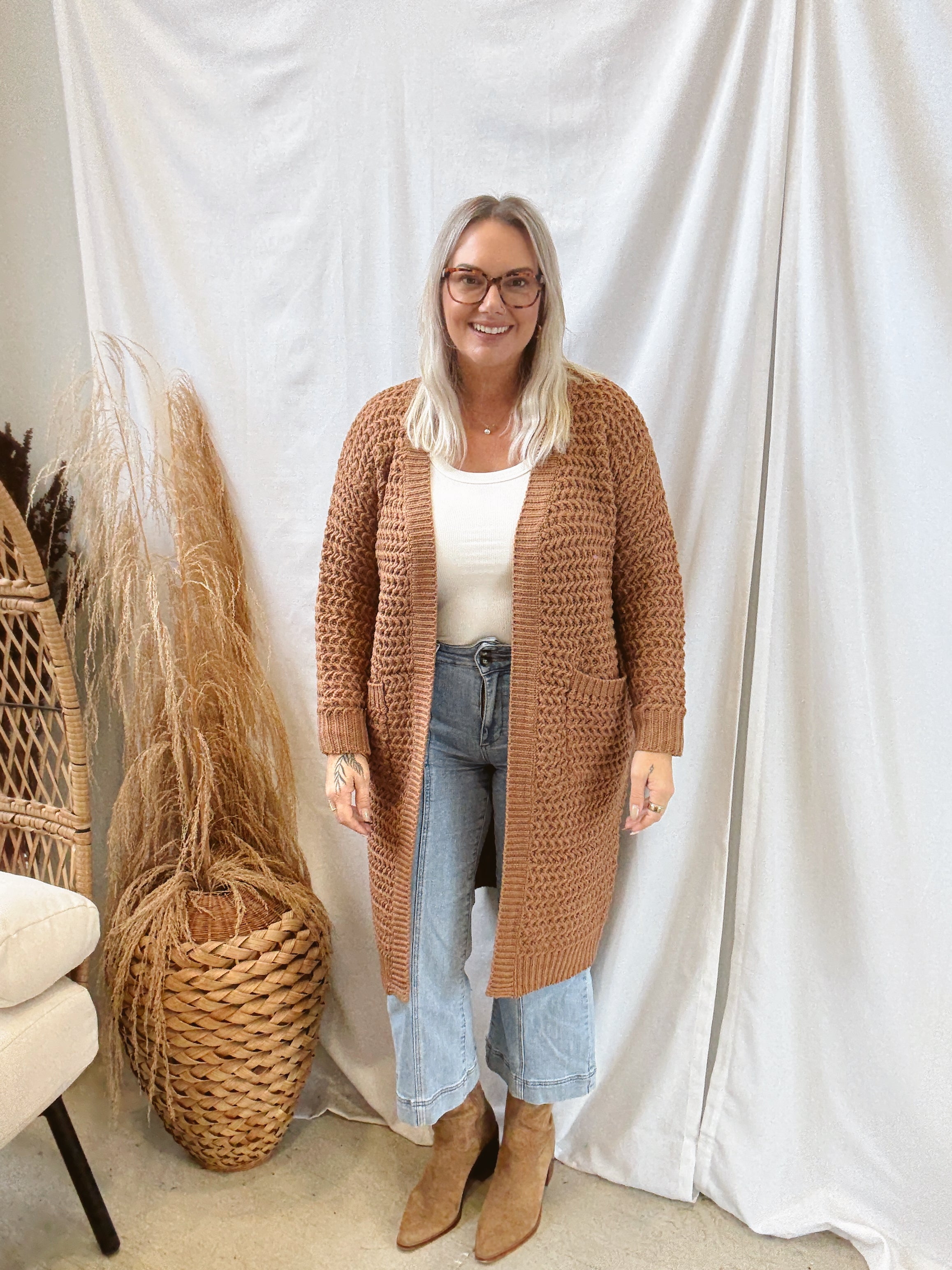 Camel Cozy Long Sweater Cardigan-Cardigans-hesperus-The Silo Boutique, Women's Fashion Boutique Located in Warren and Grand Forks North Dakota