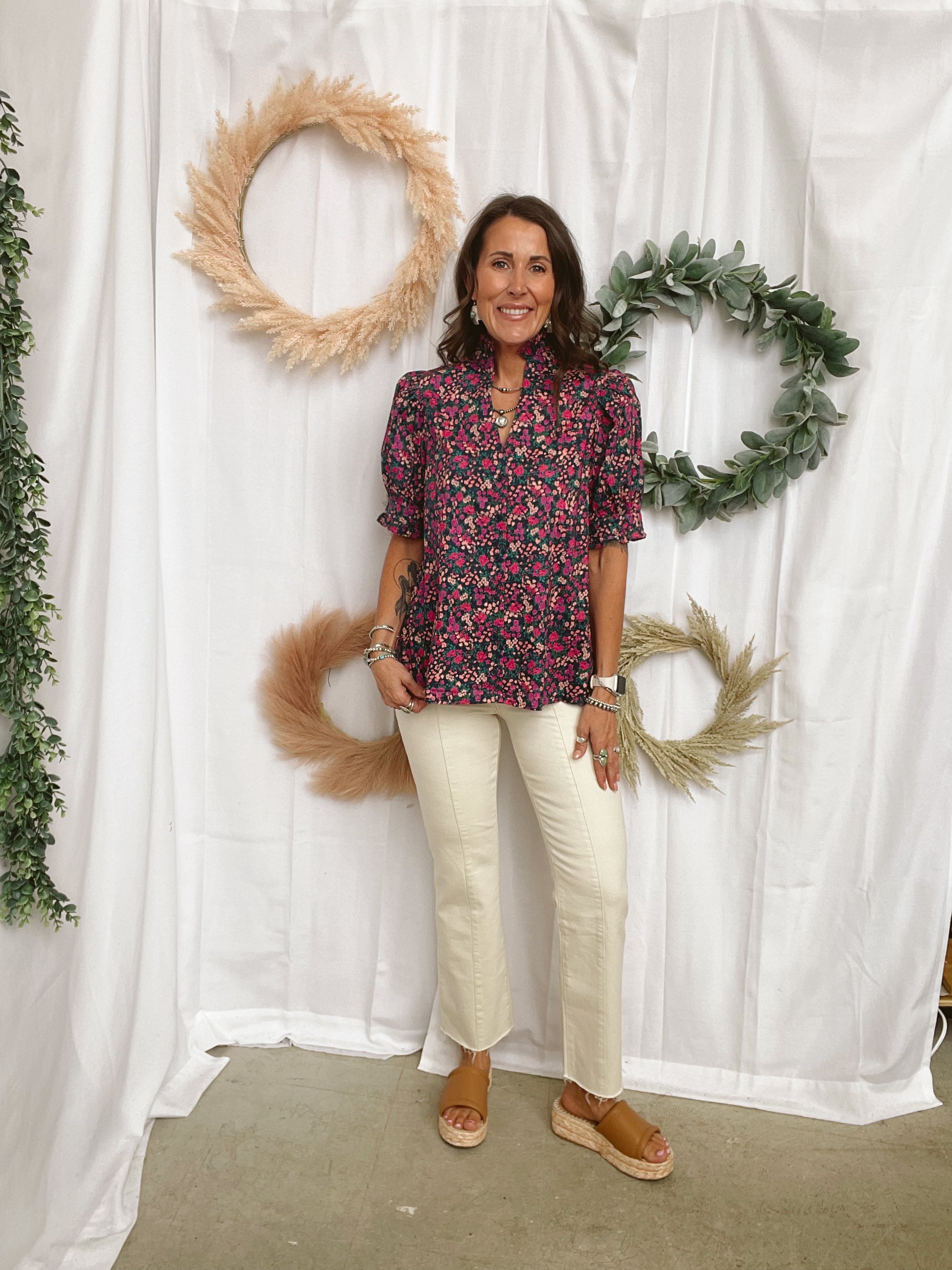 Floral Bouquet Top-Short Sleeve Tops-ENTRO-The Silo Boutique, Women's Fashion Boutique Located in Warren and Grand Forks North Dakota