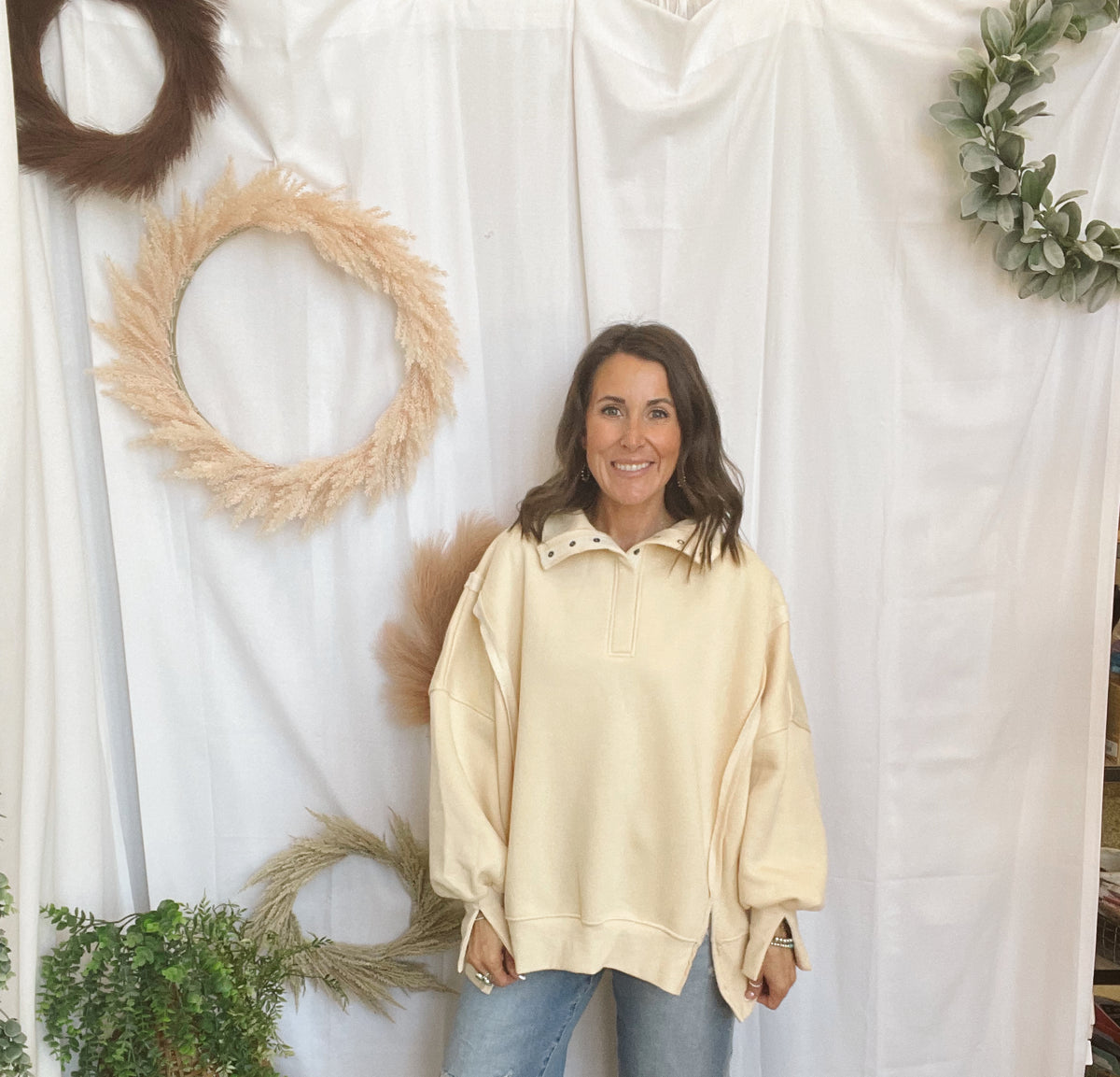 Sophie Snap Collar Sweatshirt-Cream-Sweatshirts-hyfve-The Silo Boutique, Women's Fashion Boutique Located in Warren and Grand Forks North Dakota