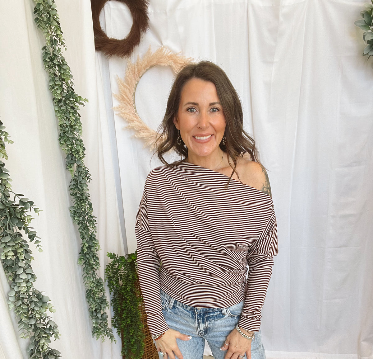 Dottie Striped Knit Top-Burgundy-Long Sleeve Tops-dottie-The Silo Boutique, Women's Fashion Boutique Located in Warren and Grand Forks North Dakota