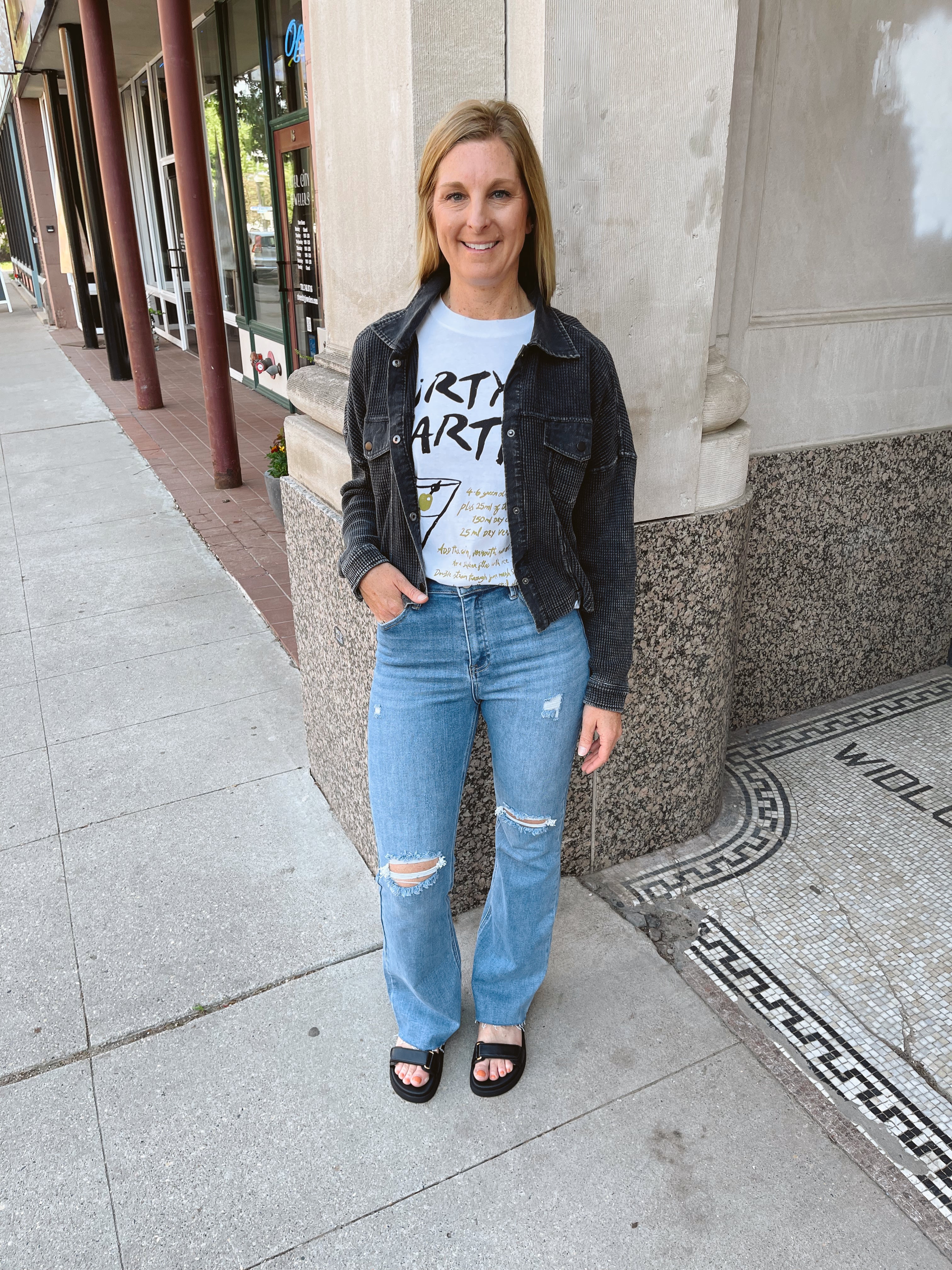 Mono B Black Crop Mineral Wash Button Up Top-Long Sleeve Tops-mono b-The Silo Boutique, Women's Fashion Boutique Located in Warren and Grand Forks North Dakota