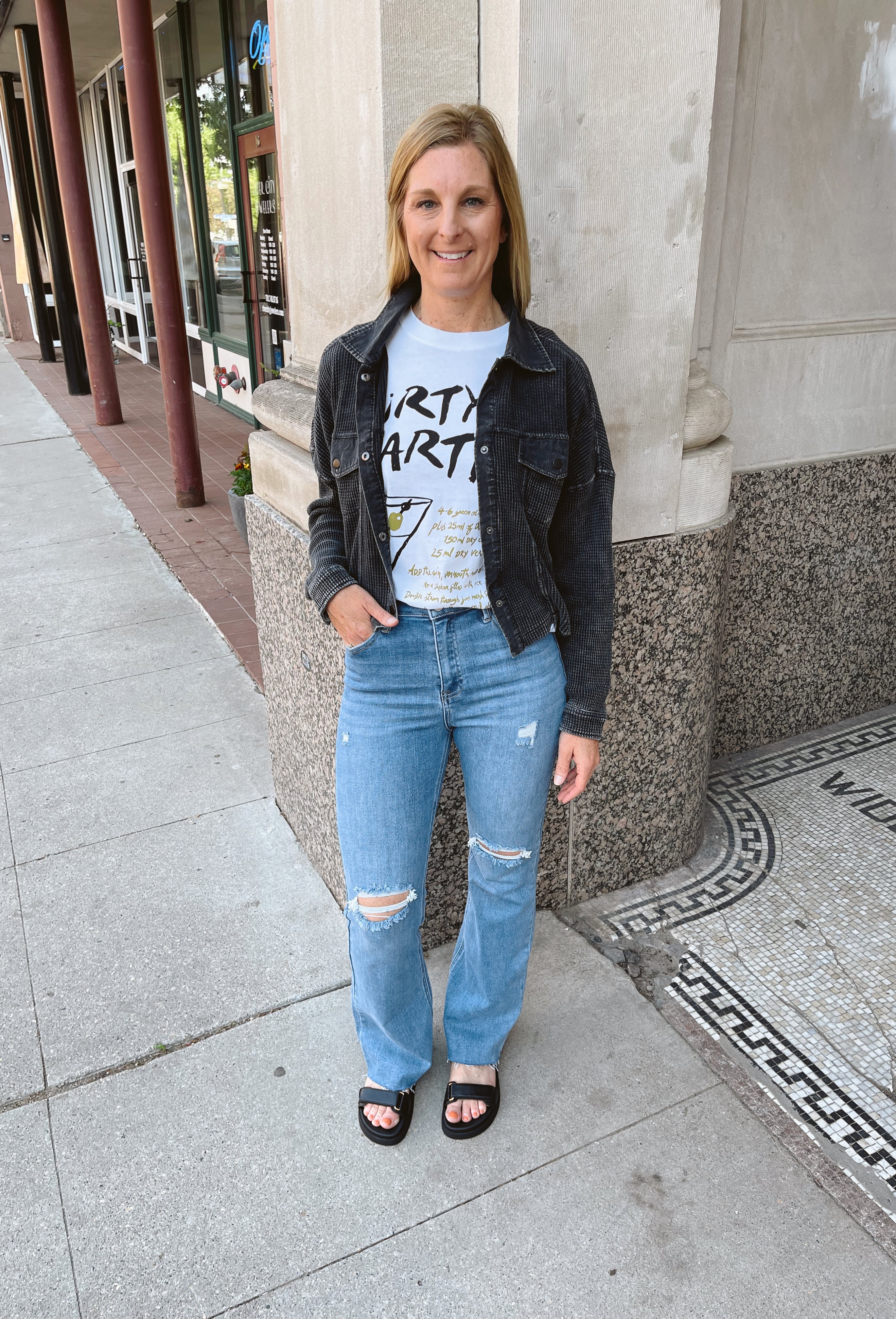 Mono B Black Crop Mineral Wash Button Up Top-Long Sleeve Tops-mono b-The Silo Boutique, Women's Fashion Boutique Located in Warren and Grand Forks North Dakota